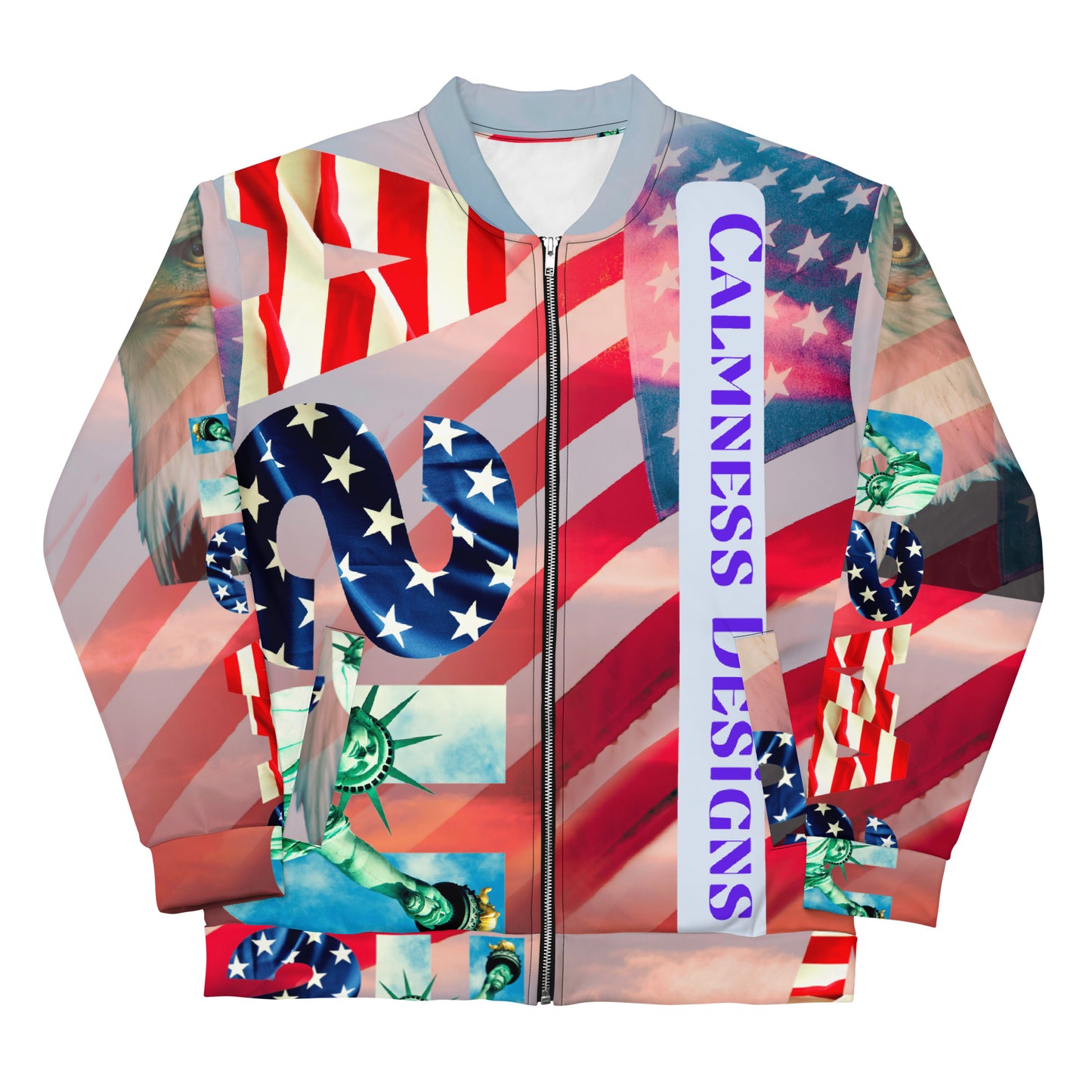 FLAG of USA, Bald Head Eagle, Calmness Designs, Creative Designs, Unisex Bomber Jacket