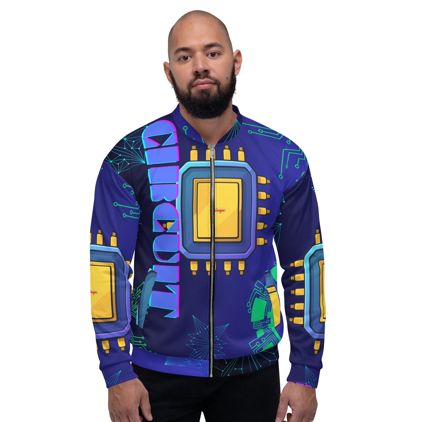 Circuit Board Technology, Hand Drawn Electronic Integrated Circuit, Digital Network Technology, CALMNESS DESIGNS, Creative Designer's, Unisex Bomber Jacket