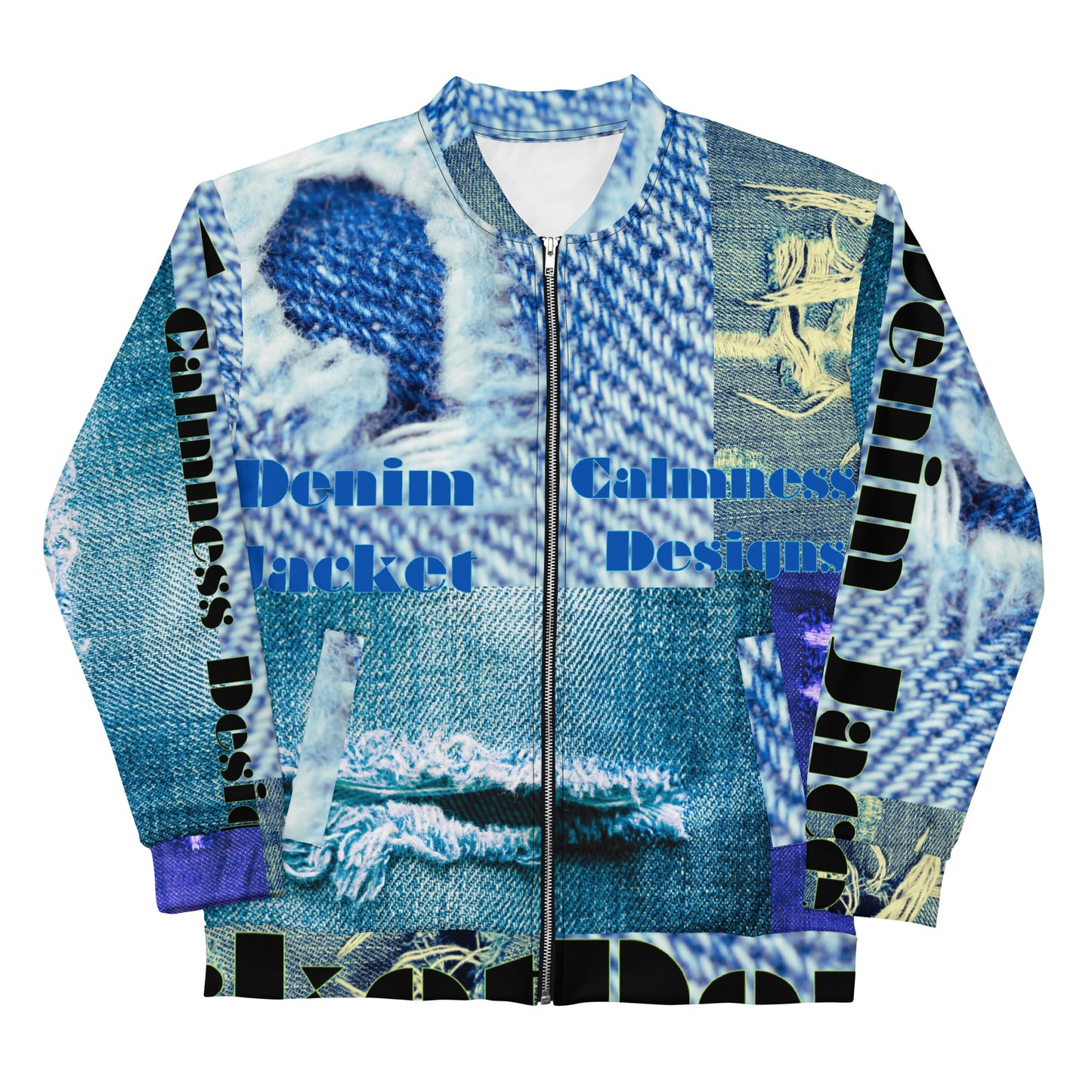 Tear on Denim, Old Jeans, By Calmnessdesign.COM, Calmness Designs, Unisex Bomber Jacket