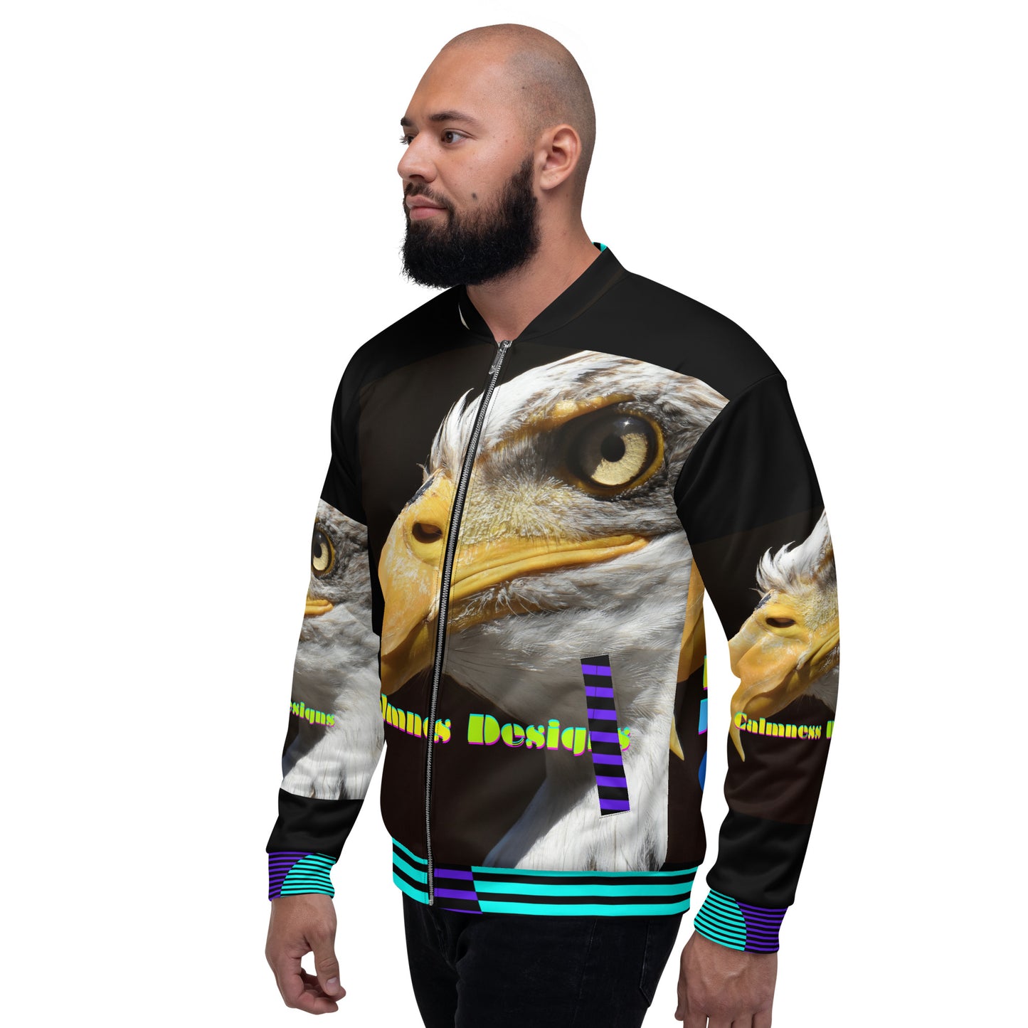 Calmness Designs, Bald Head, Hair "R" For Sucker's Unisex Bomber Jacket