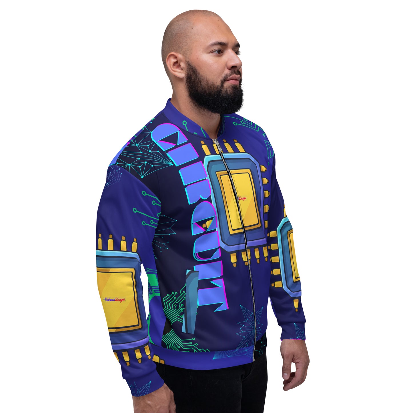 Circuit Board Technology, Hand Drawn Electronic Integrated Circuit, Digital Network Technology, CALMNESS DESIGNS, Creative Designer's, Unisex Bomber Jacket