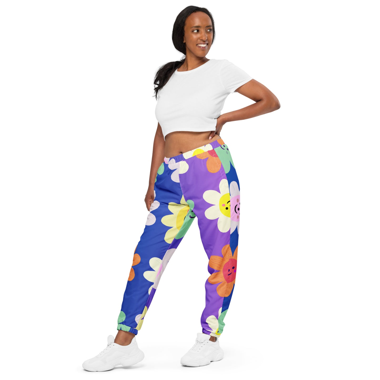 Cute Impasto Daisy flowers, CUTE-SMILY FACE Calmness Designs Unisex track pants