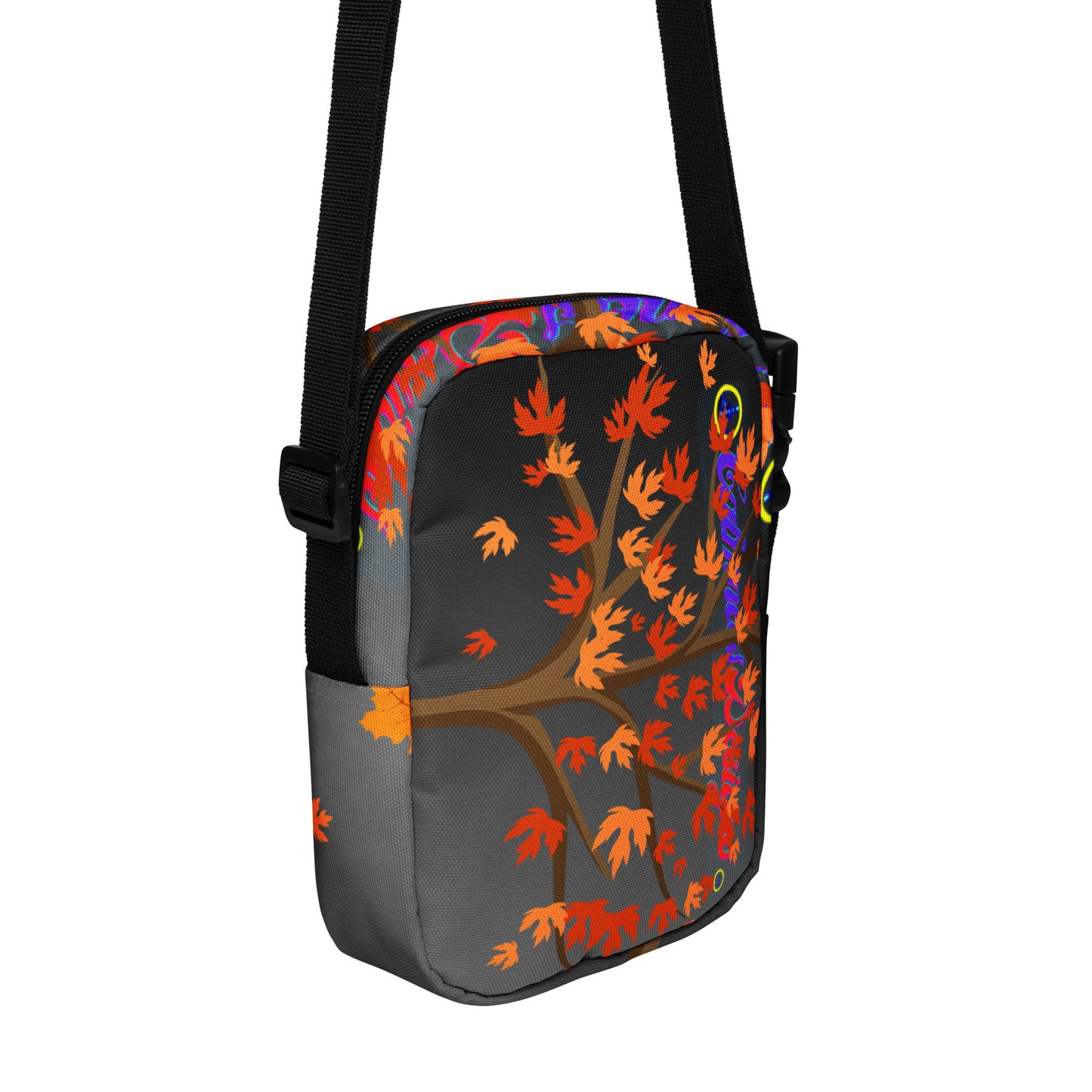 Autumn Stylized Tree with Falling Leaves, CALMNESS DESIGNS, Creative Designer's, Utility crossbody bag