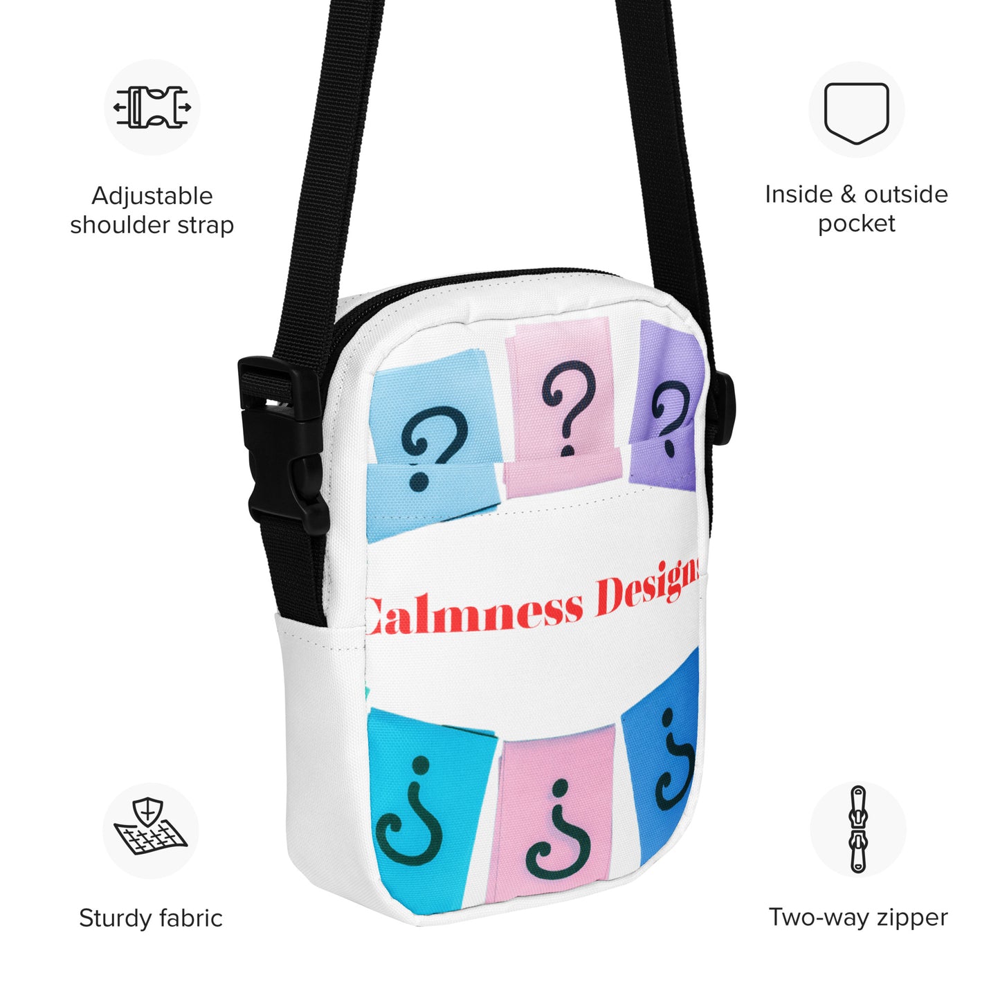 Questions mark's, Create Designs, Calmness Designs, Utility crossbody bag