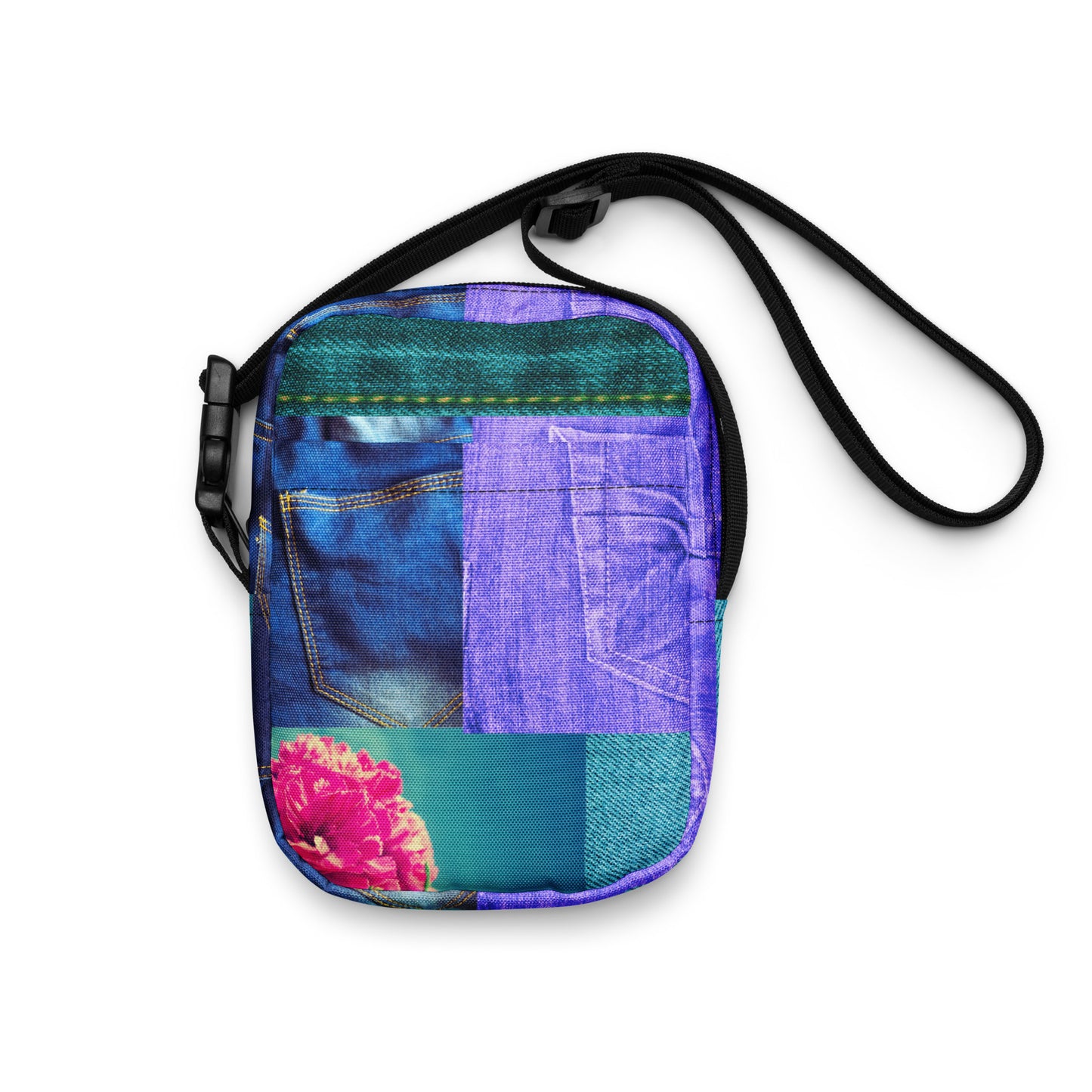 Denim Jeans, Flowers on Jeans, Calmness Designs, Utility crossbody bag