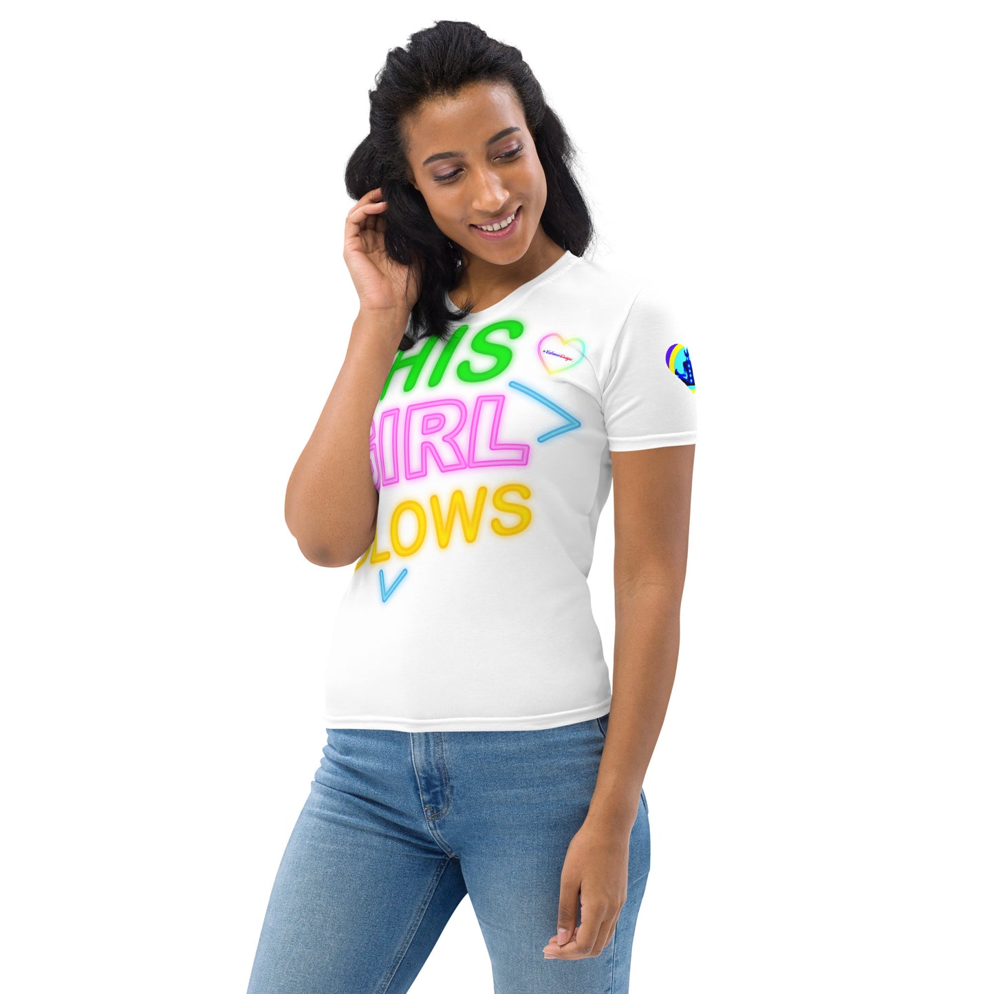 This Girl Glows Neon-Sign, Blue Triangle, CALMNESS DESIGNS, Creative Designer's, Women's T-shirt