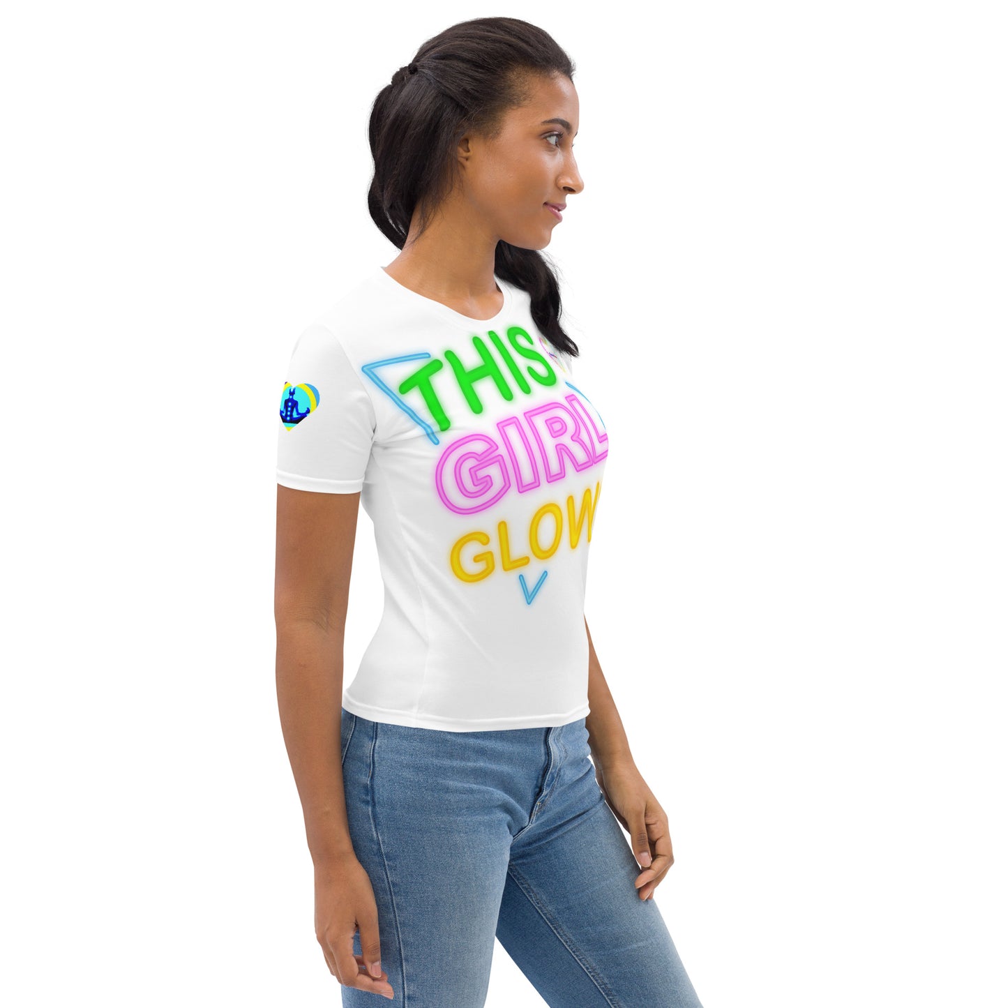 This Girl Glows Neon-Sign, Blue Triangle, CALMNESS DESIGNS, Creative Designer's, Women's T-shirt