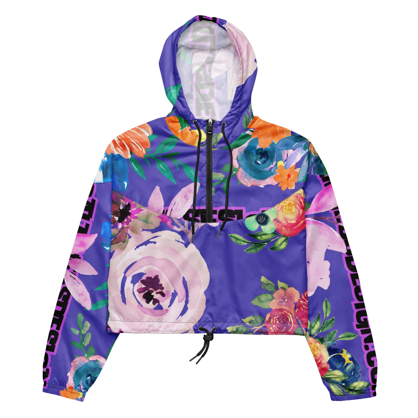 Wreaths Watercolor Flower Cutout, Calmness Designs, Calmnessdesign.COM, Women’s cropped windbreaker