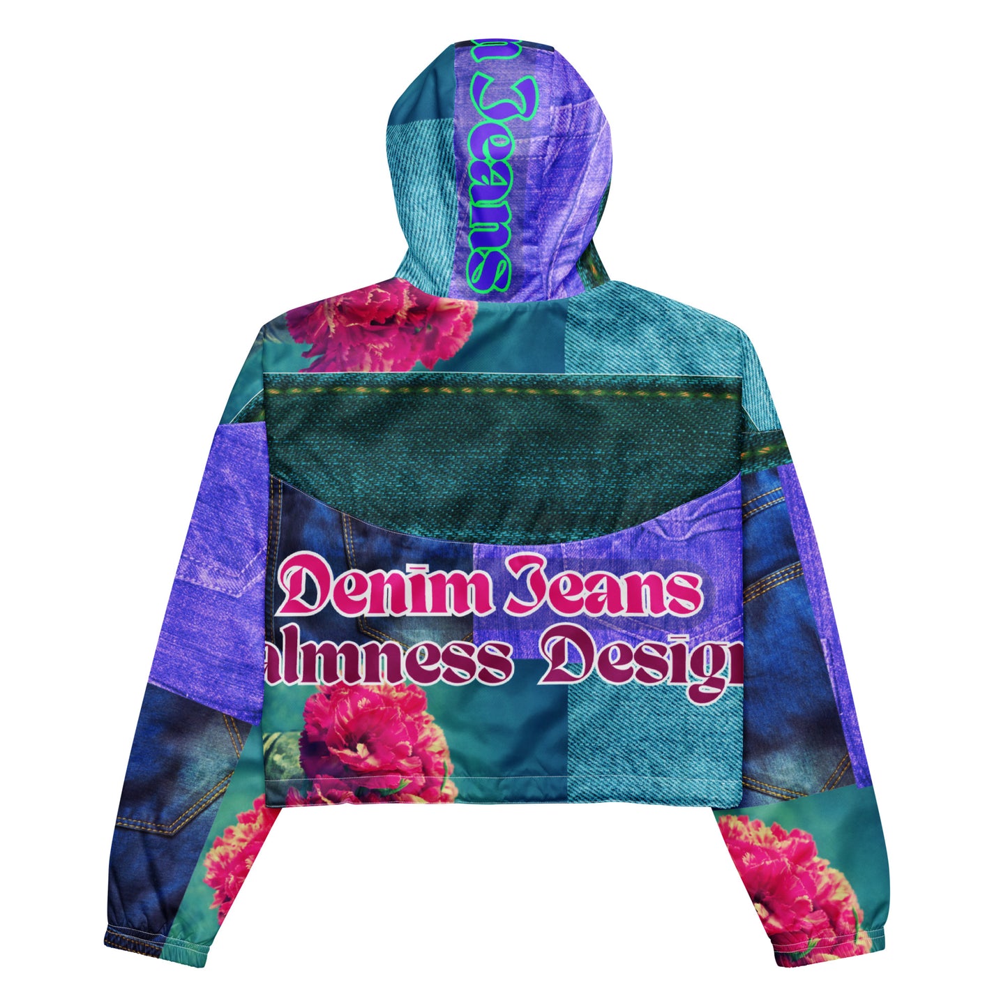 Denim Jeans, Flowers on Jeans, Calmness Designs, Women’s cropped windbreaker