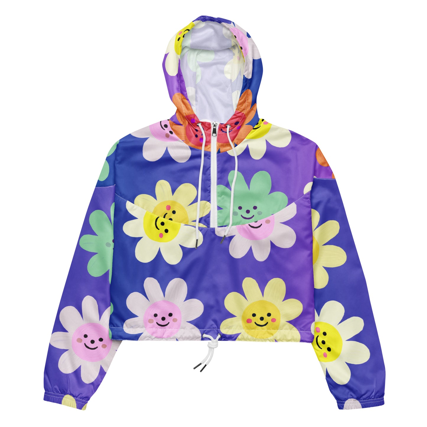 Cute Impasto Daisy flowers, CUTE-SMILY FACE Calmness Designs Women’s cropped windbreaker
