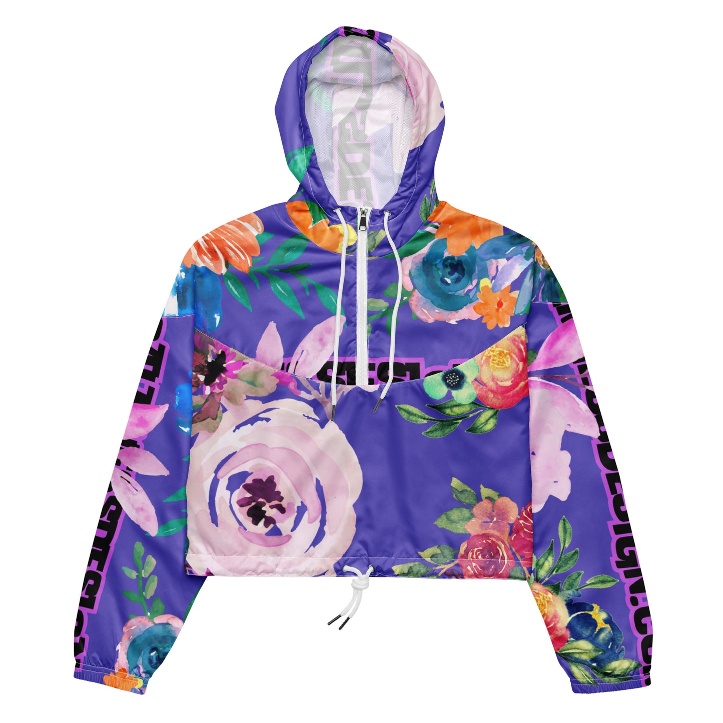 Wreaths Watercolor Flower Cutout, Calmness Designs, Calmnessdesign.COM, Women’s cropped windbreaker