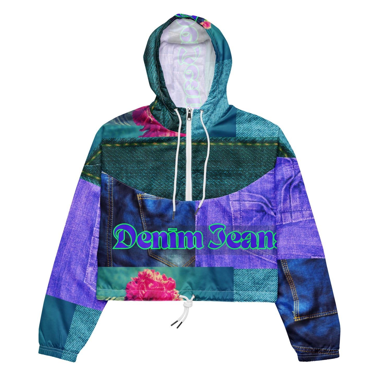 Denim Jeans, Flowers on Jeans, Calmness Designs, Women’s cropped windbreaker