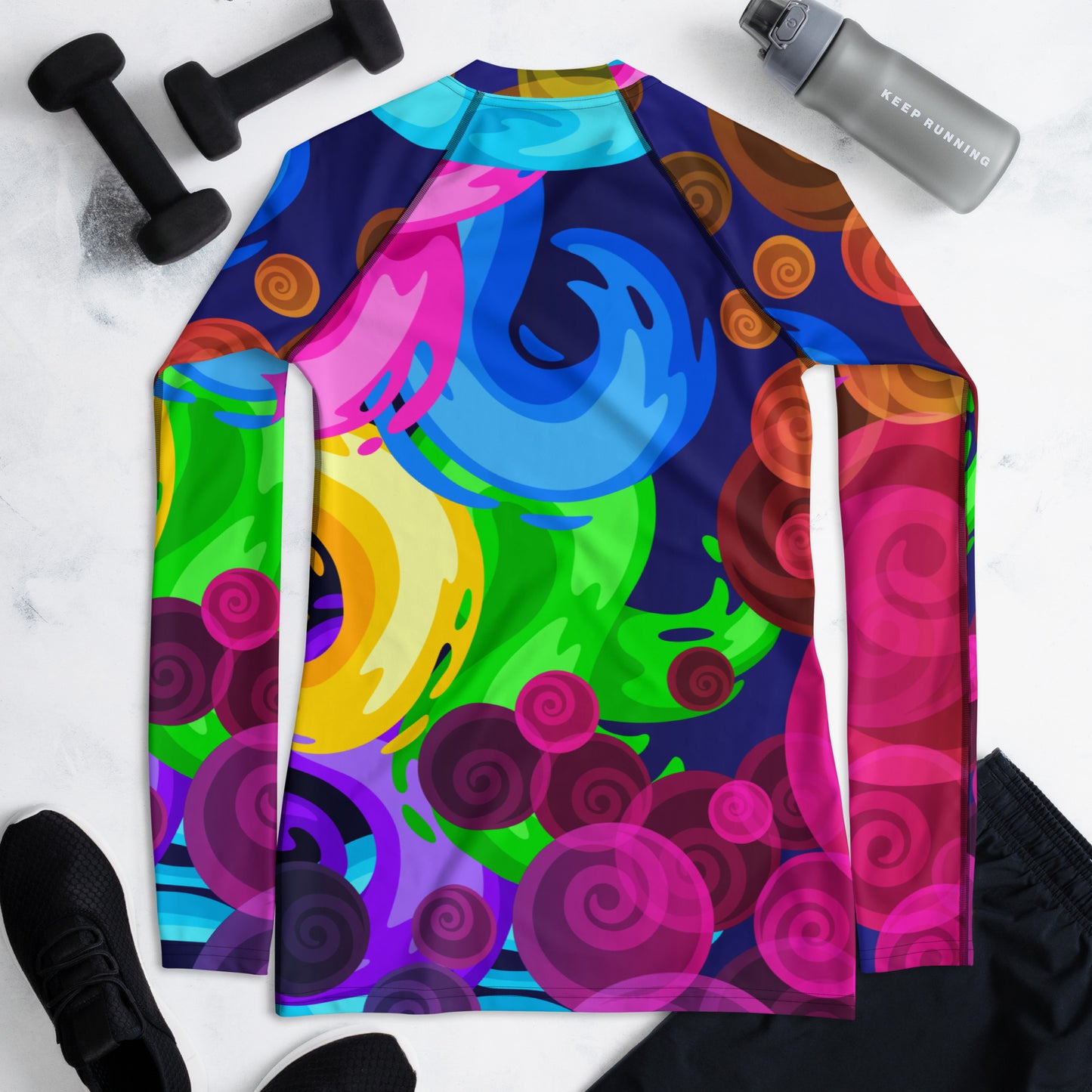 Colorful Swirls Seamless Pattern, Abstract Colorful Background, CALMNESS DESIGNS, Creative Designer's, Women's Rash Guard