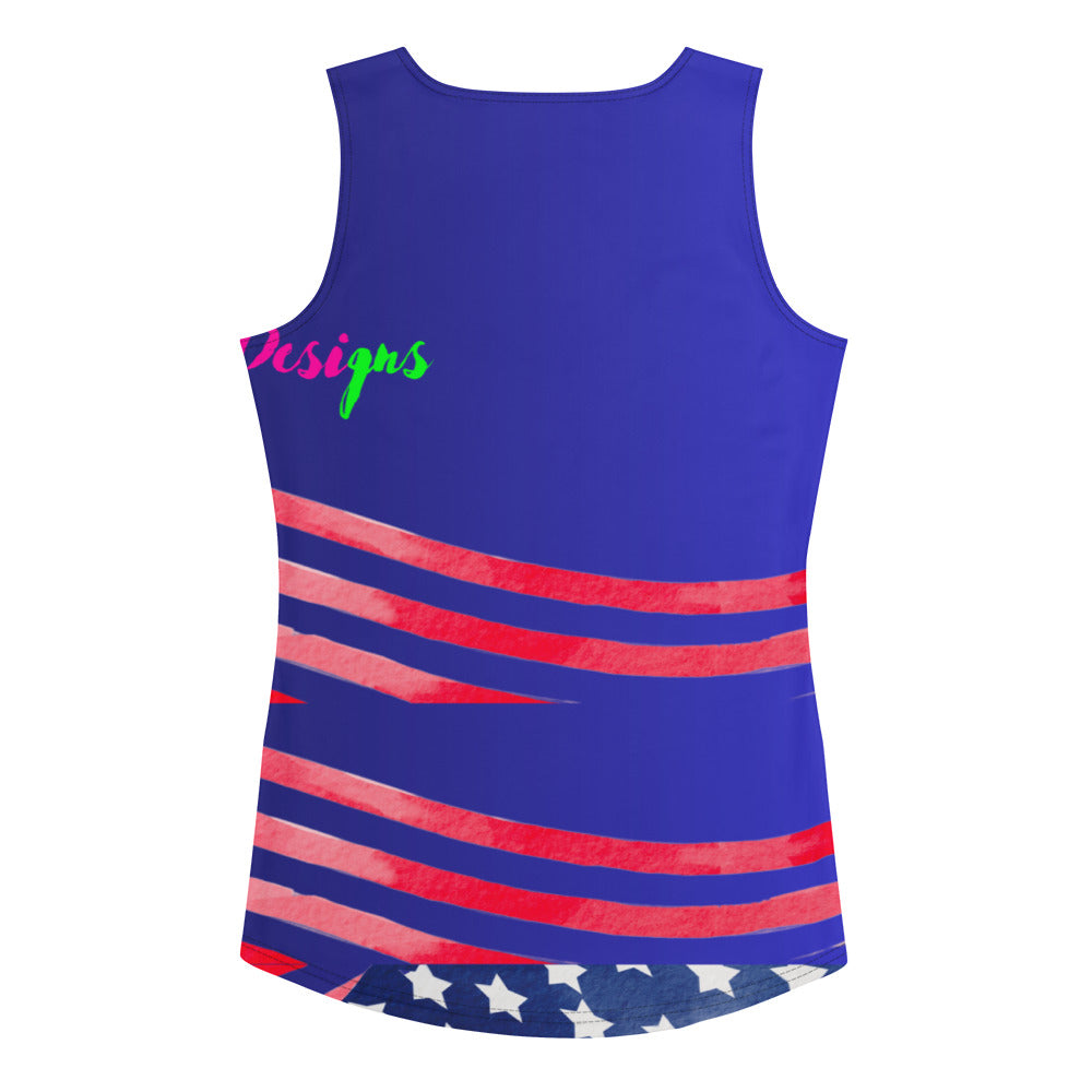 FLAG of USA, Hand Painted Water-Color Calmness Designs, Creative Designs, Sublimation Cut & Sew Tank Top