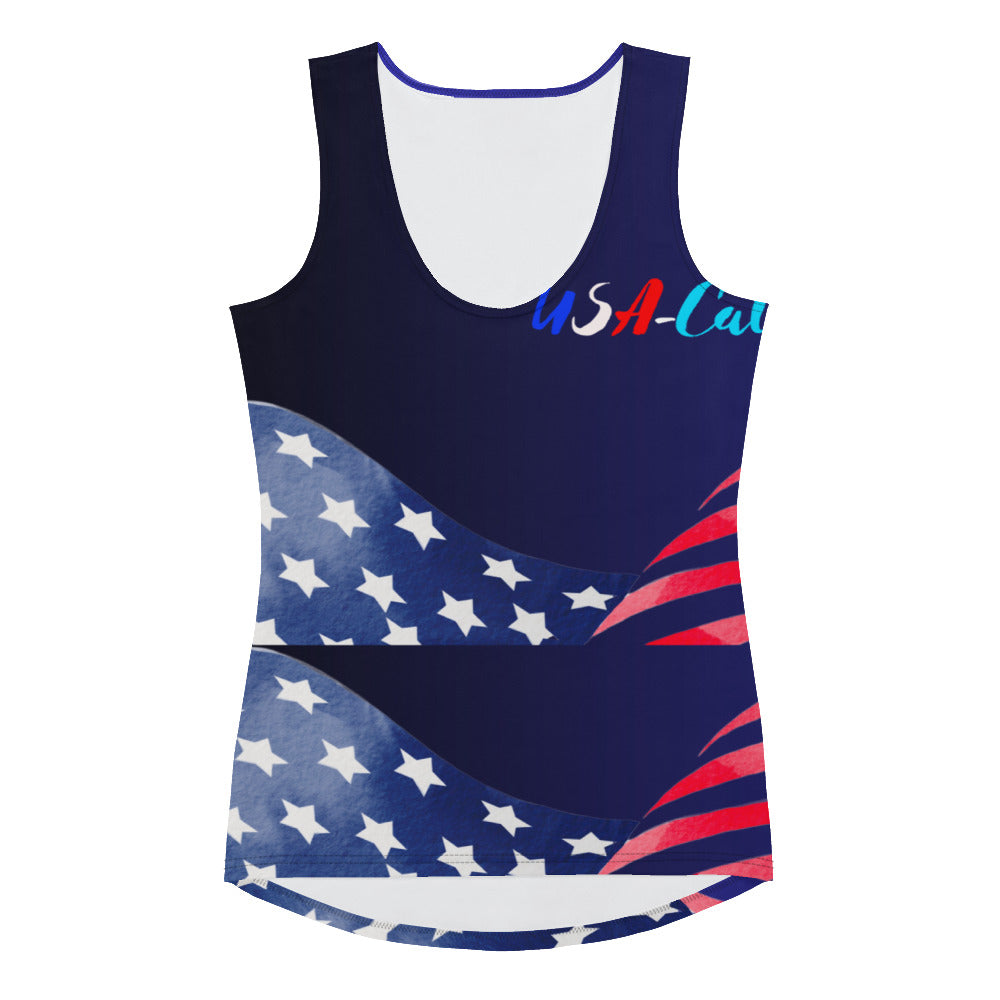 FLAG of USA, Hand Painted Water-Color Calmness Designs, Creative Designs, Sublimation Cut & Sew Tank Top