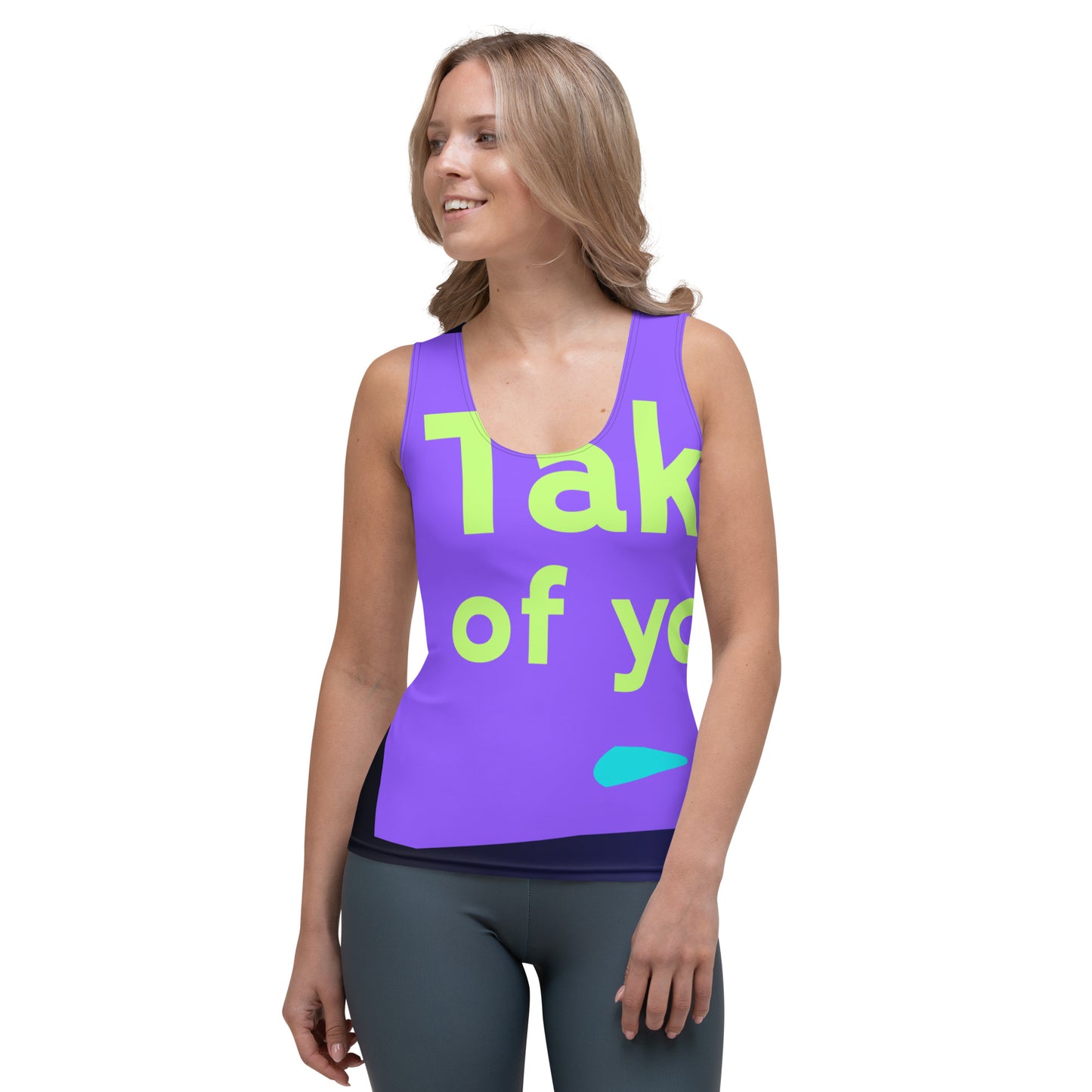 Flat Cutout Take Care of Your Body, CALMNESS DESIGNS, Creative Designer's, Sublimation Cut & Sew Tank Top