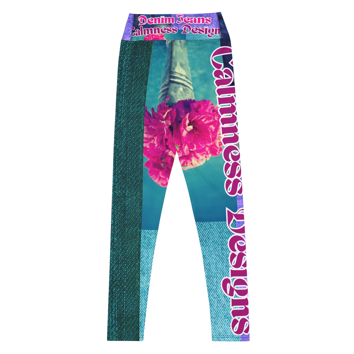 Denim Jeans, Flowers on Jeans, Calmness Designs, Yoga Leggings