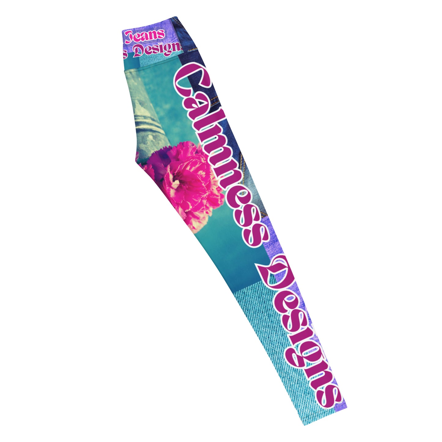 Denim Jeans, Flowers on Jeans, Calmness Designs, Yoga Leggings