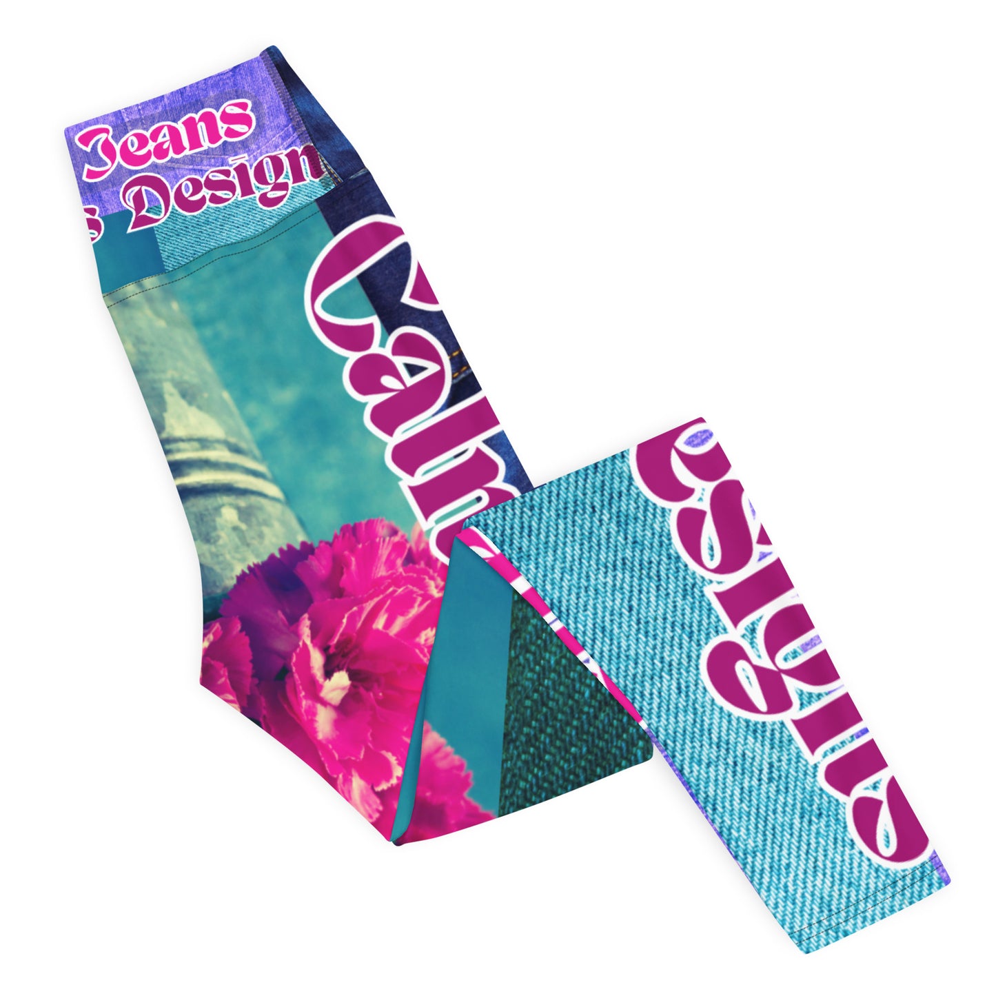 Denim Jeans, Flowers on Jeans, Calmness Designs, Yoga Leggings