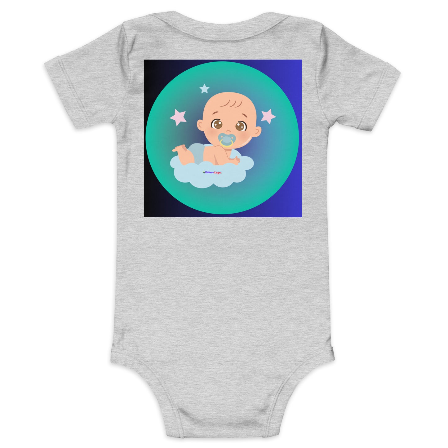 Transparent Gradient Circle, Baby Character, Stars, Pacifier, CALMNESS DESIGNS, Creative Designer's, Baby short sleeve one piece