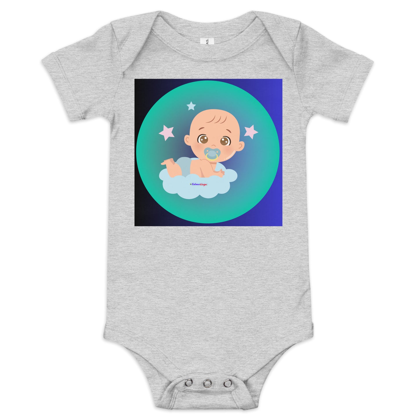 Transparent Gradient Circle, Baby Character, Stars, Pacifier, CALMNESS DESIGNS, Creative Designer's, Baby short sleeve one piece