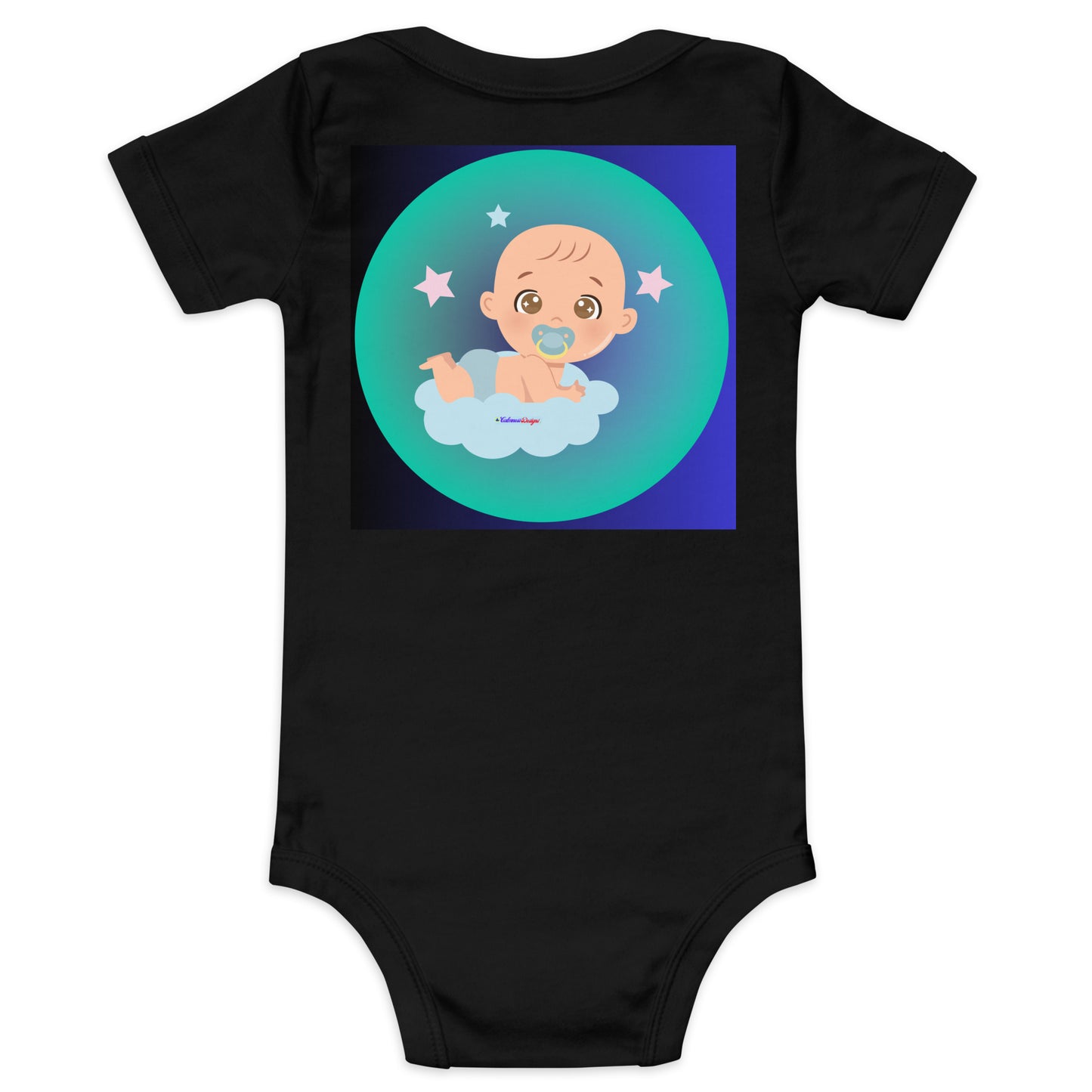 Transparent Gradient Circle, Baby Character, Stars, Pacifier, CALMNESS DESIGNS, Creative Designer's, Baby short sleeve one piece