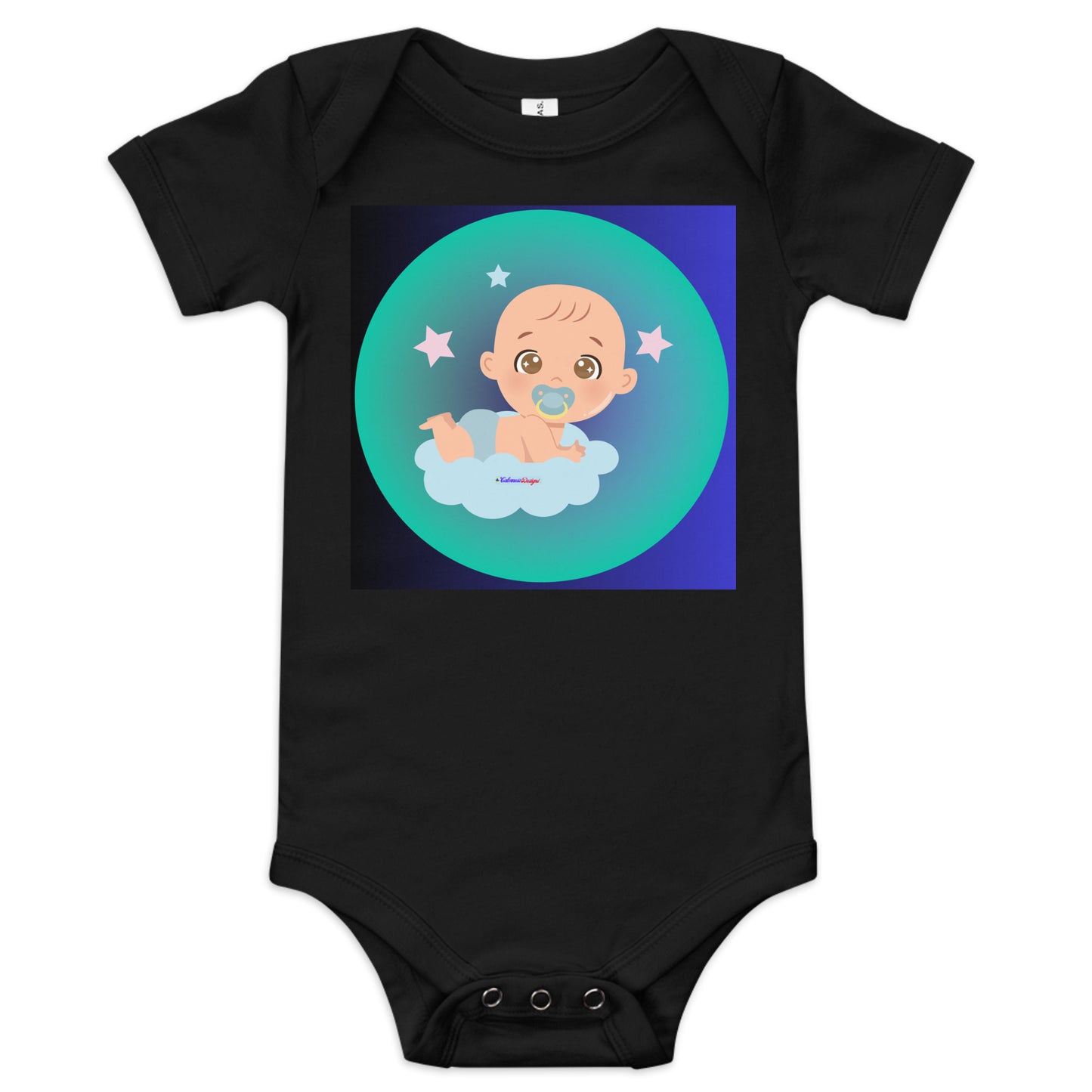 Transparent Gradient Circle, Baby Character, Stars, Pacifier, CALMNESS DESIGNS, Creative Designer's, Baby short sleeve one piece