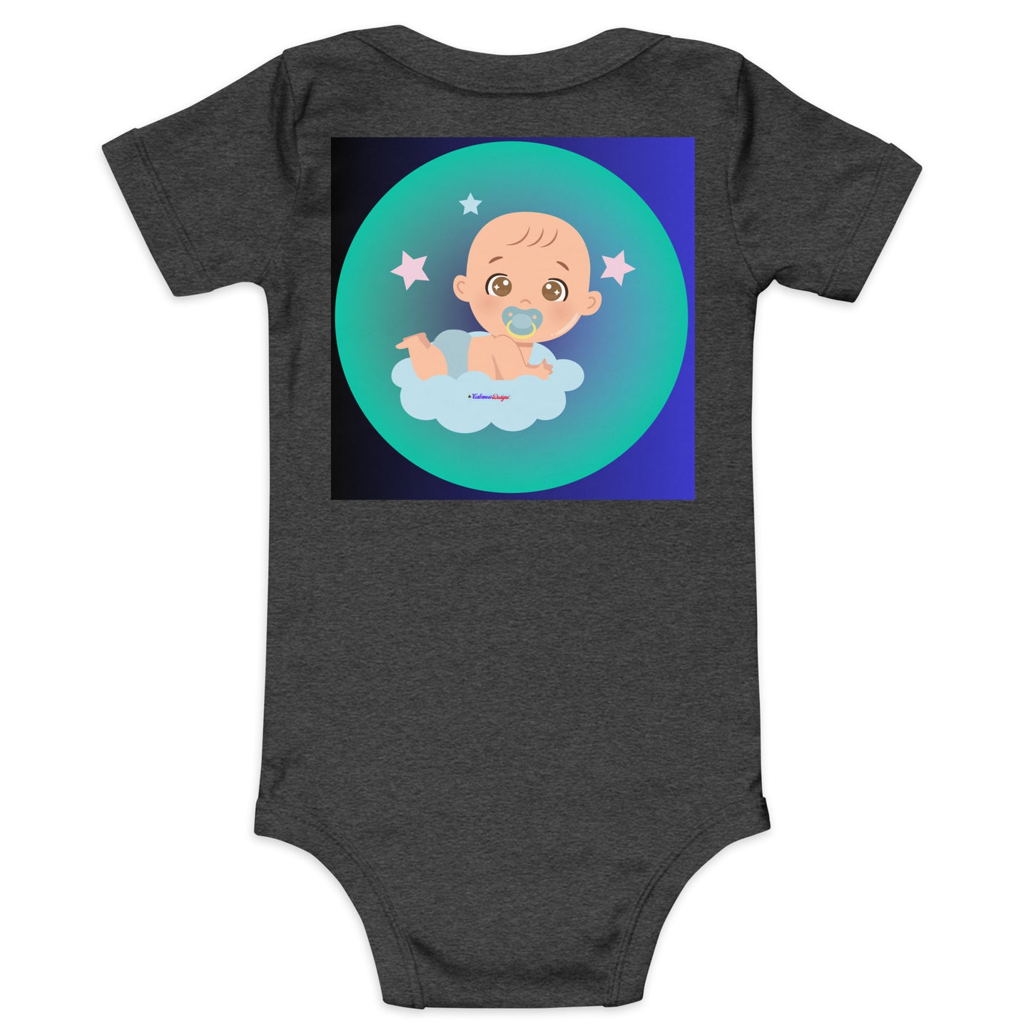 Transparent Gradient Circle, Baby Character, Stars, Pacifier, CALMNESS DESIGNS, Creative Designer's, Baby short sleeve one piece