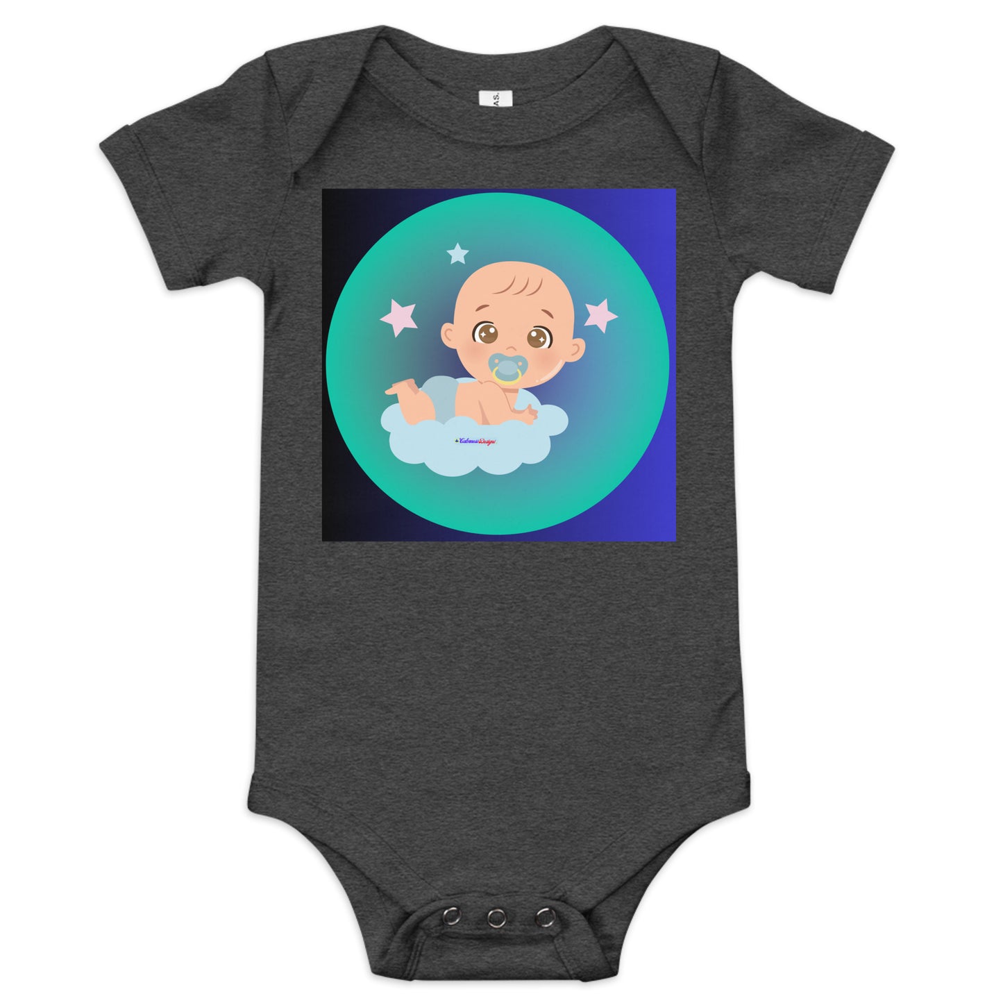 Transparent Gradient Circle, Baby Character, Stars, Pacifier, CALMNESS DESIGNS, Creative Designer's, Baby short sleeve one piece