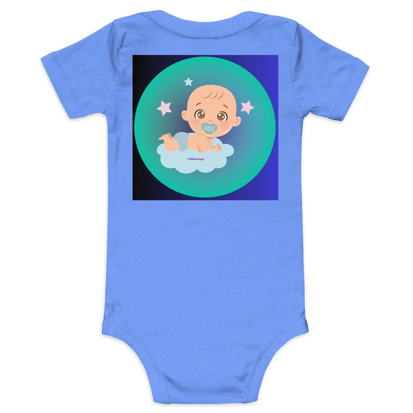 Transparent Gradient Circle, Baby Character, Stars, Pacifier, CALMNESS DESIGNS, Creative Designer's, Baby short sleeve one piece