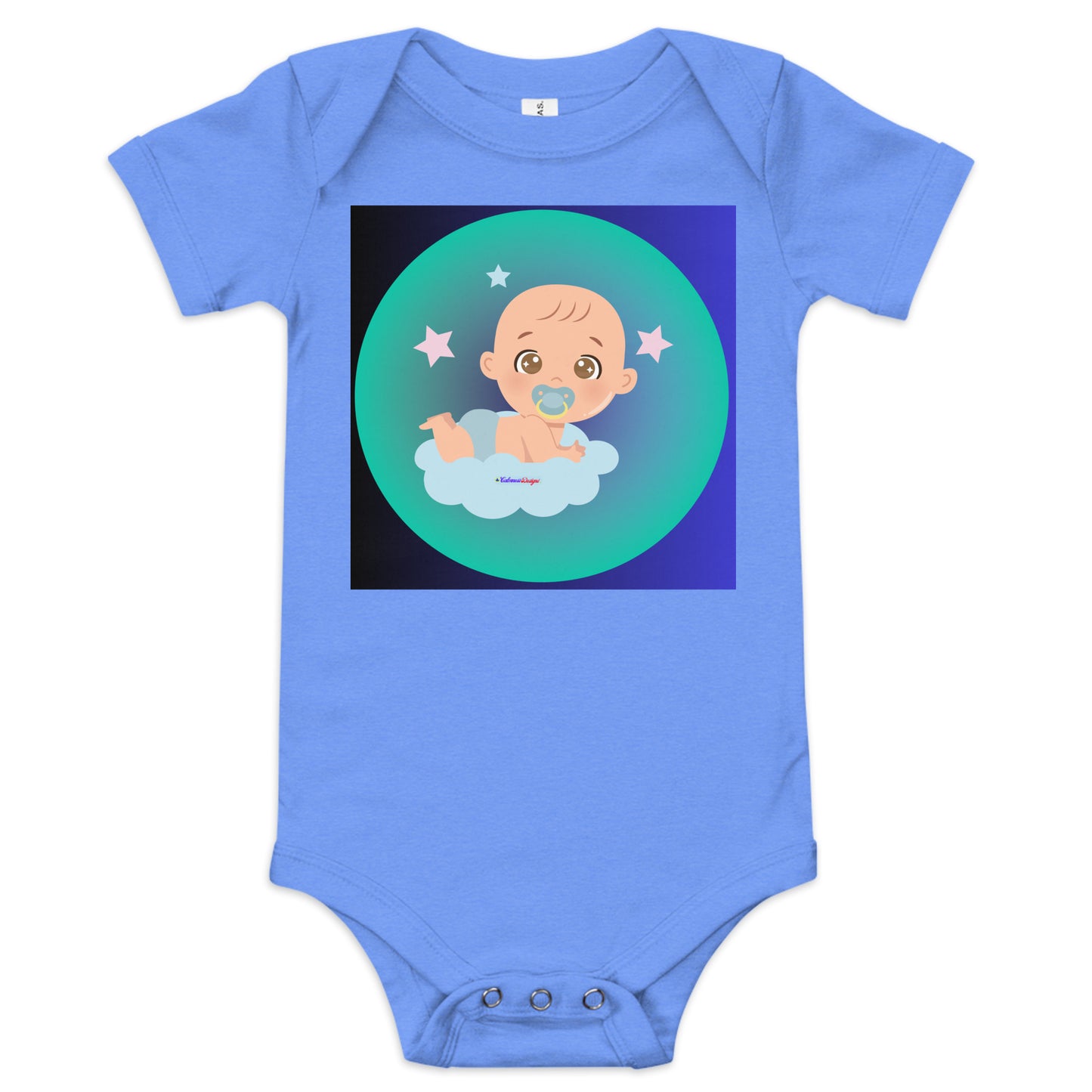 Transparent Gradient Circle, Baby Character, Stars, Pacifier, CALMNESS DESIGNS, Creative Designer's, Baby short sleeve one piece
