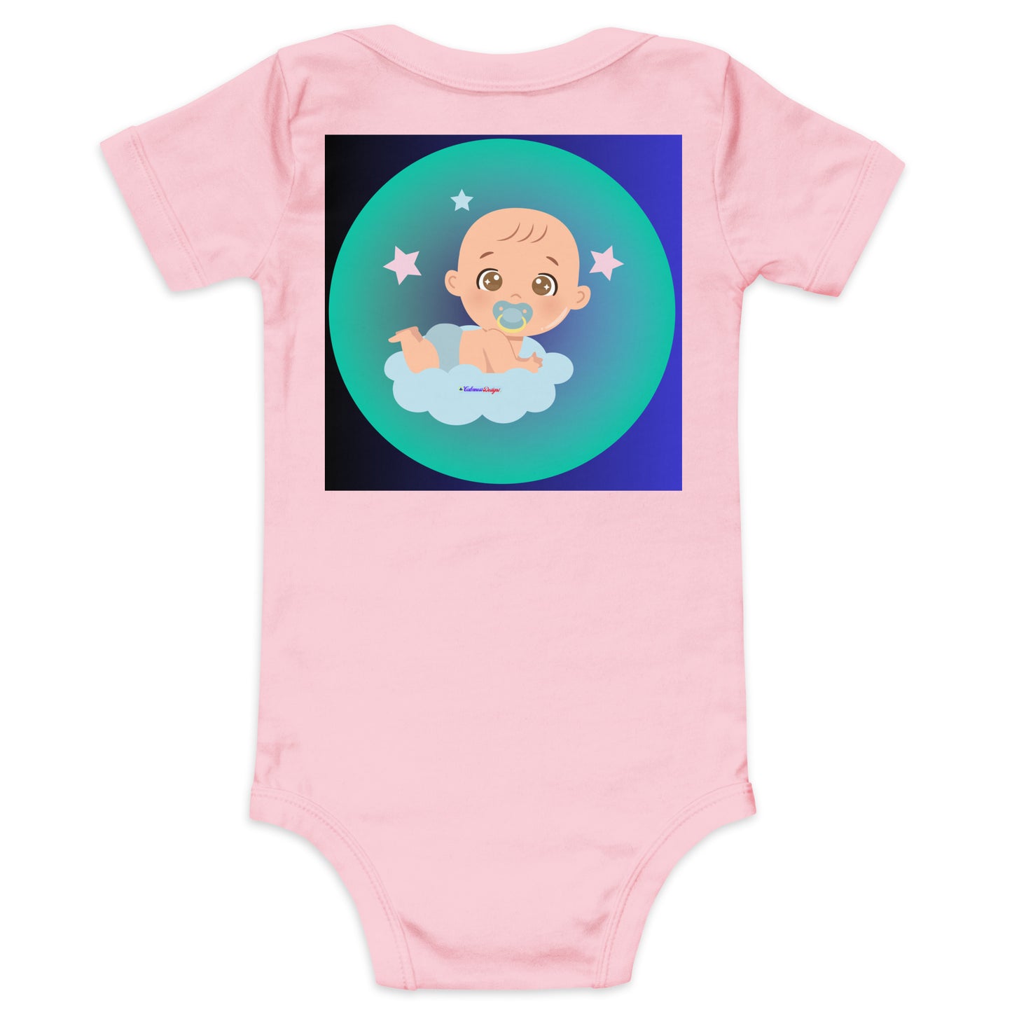 Transparent Gradient Circle, Baby Character, Stars, Pacifier, CALMNESS DESIGNS, Creative Designer's, Baby short sleeve one piece