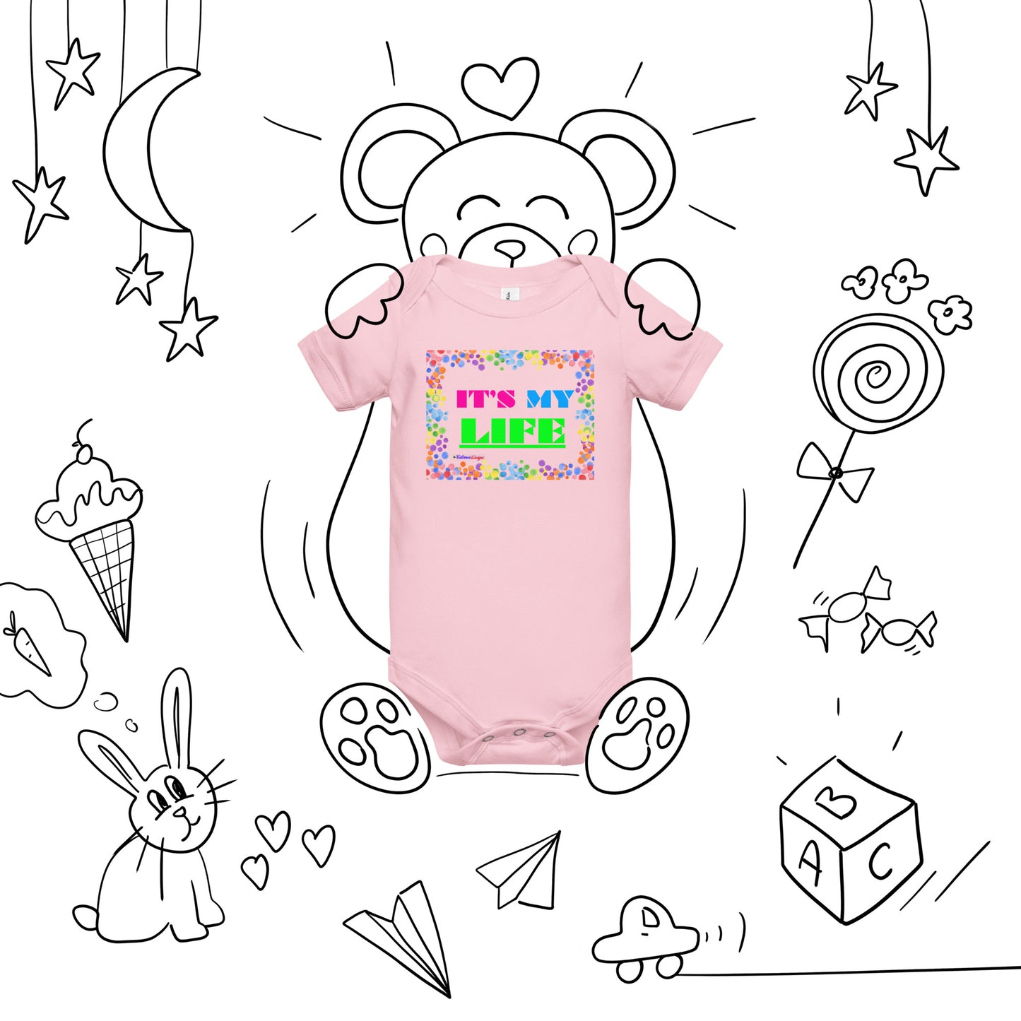 Colorful Frame, IT'S MY LIFE, Calmness Designs, Baby short sleeve one piece