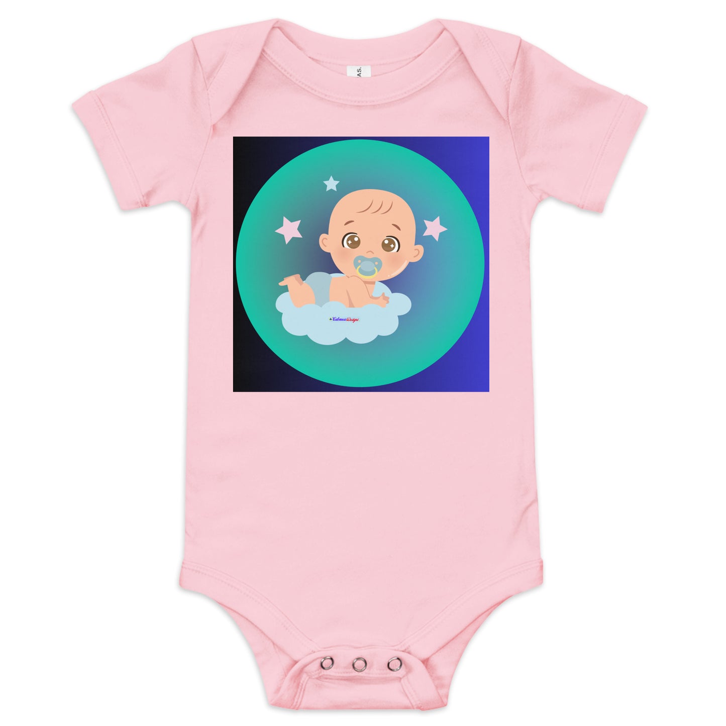 Transparent Gradient Circle, Baby Character, Stars, Pacifier, CALMNESS DESIGNS, Creative Designer's, Baby short sleeve one piece