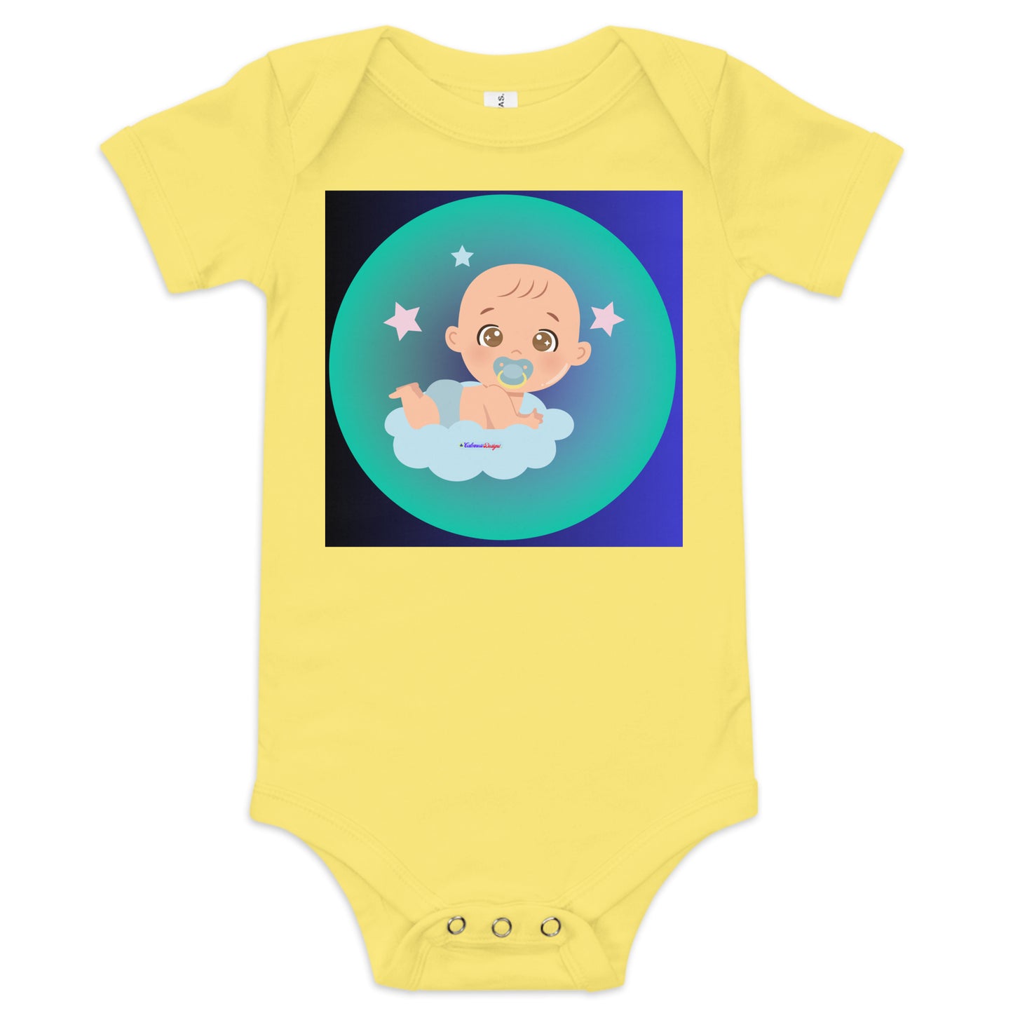 Transparent Gradient Circle, Baby Character, Stars, Pacifier, CALMNESS DESIGNS, Creative Designer's, Baby short sleeve one piece