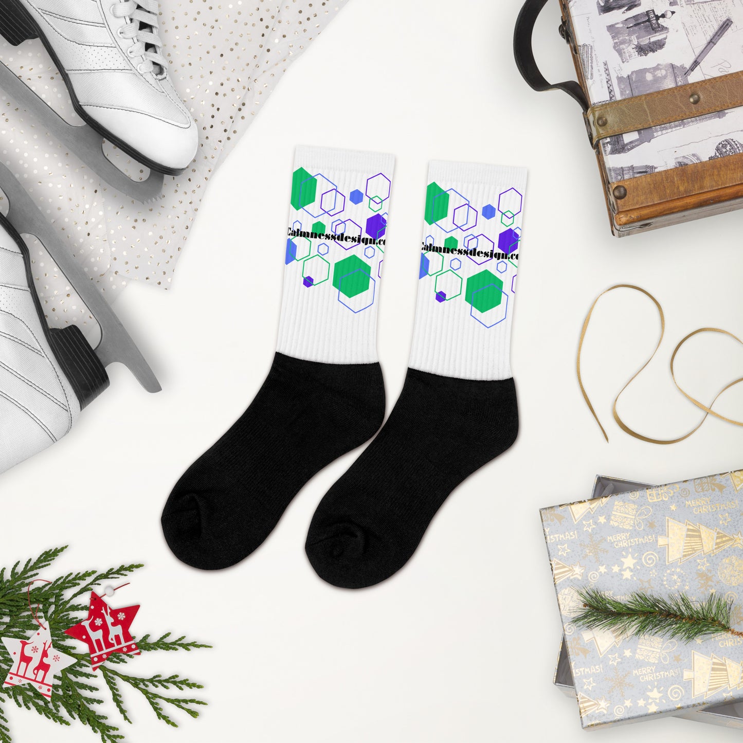 Hexagon Geometric Shapes, Calmnessdesign.COM, Socks