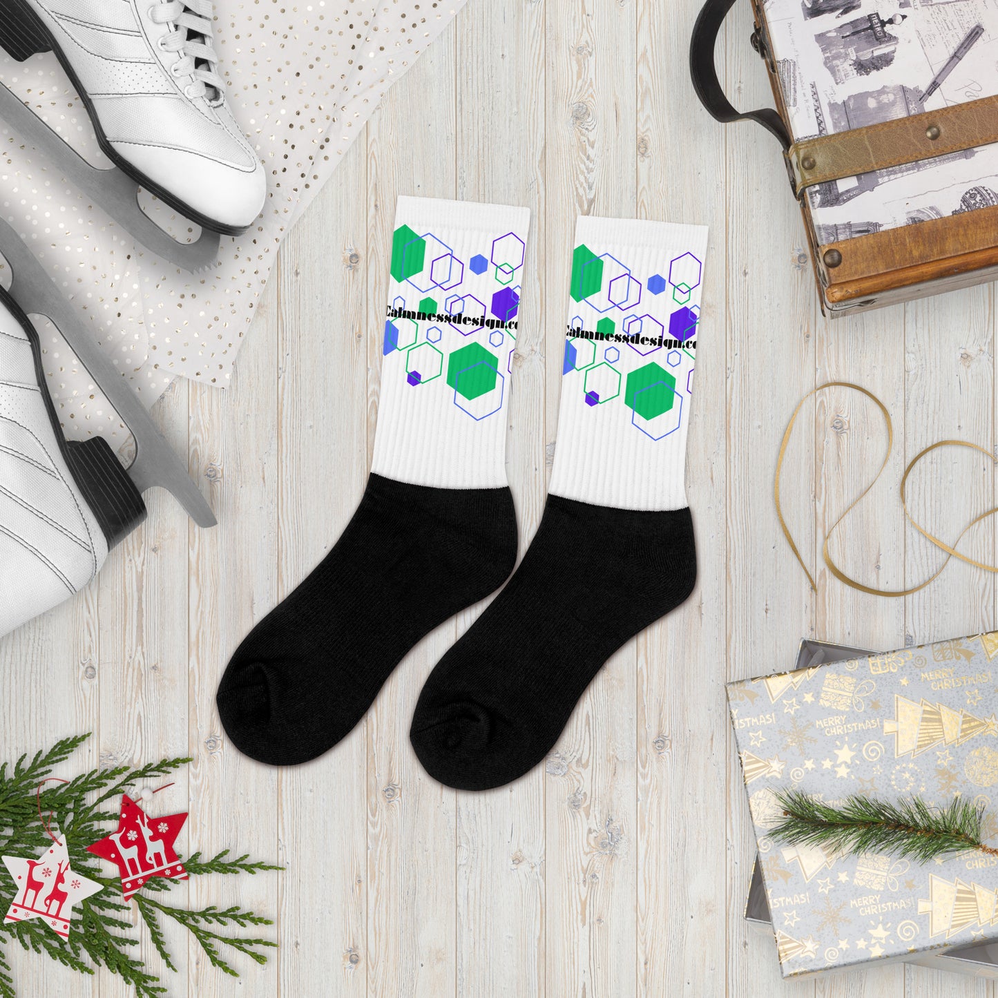 Hexagon Geometric Shapes, Calmnessdesign.COM, Socks