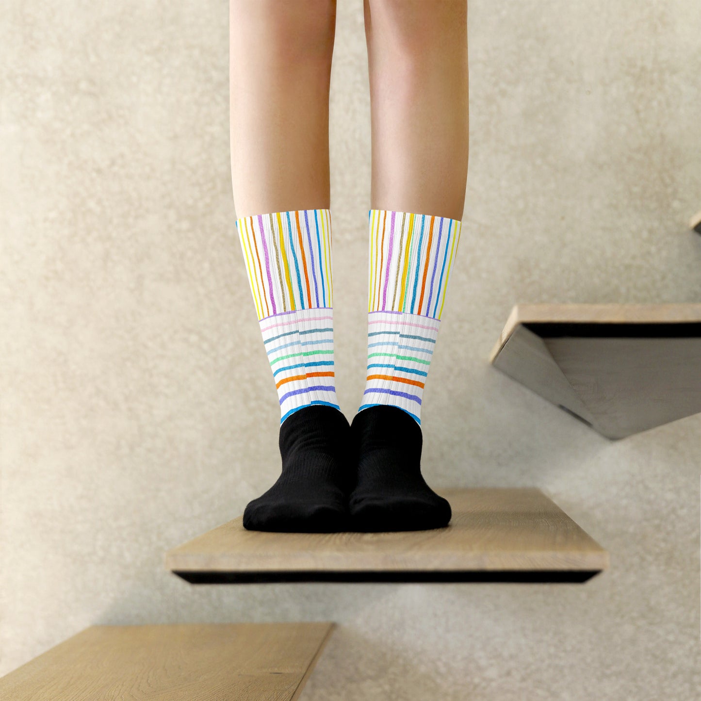 Colorful Water-Color Lines Patterns, Creative Designs, Calmness Designs, Socks