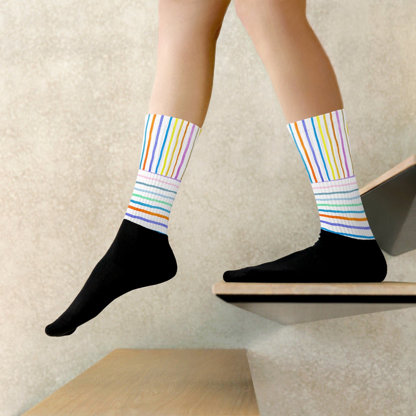 Colorful Water-Color Lines Patterns, Creative Designs, Calmness Designs, Socks