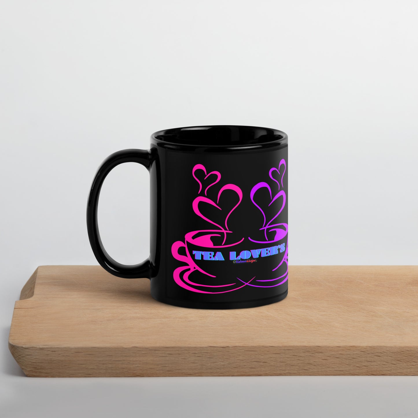 TEA LOVER'S 2 CUPS of COFFEE, Hearts, CALMNESS DESIGNS, Creative Designer's, Black Glossy Mug