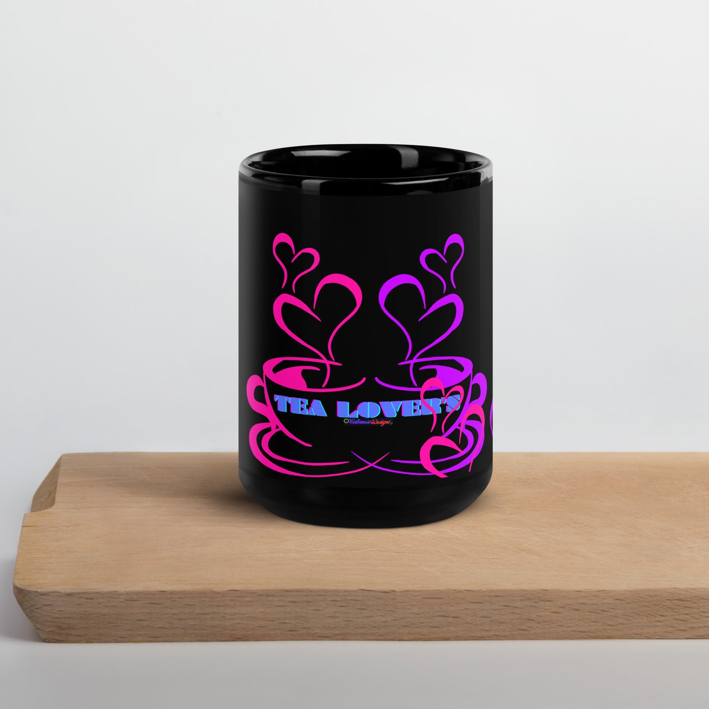 TEA LOVER'S 2 CUPS of COFFEE, Hearts, CALMNESS DESIGNS, Creative Designer's, Black Glossy Mug