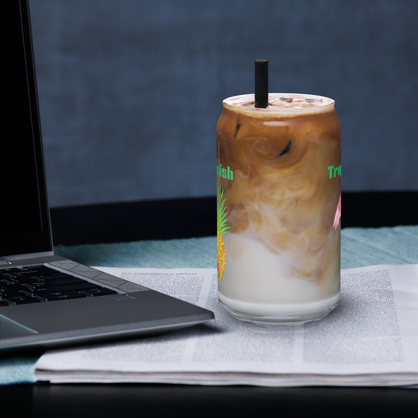Tropical Flemish with Exotic Fruits and Smoothie, Flamingo, Pineapple, Watermelon, CALMNESS DESIGNS, Creative Designer's, Can-shaped glass