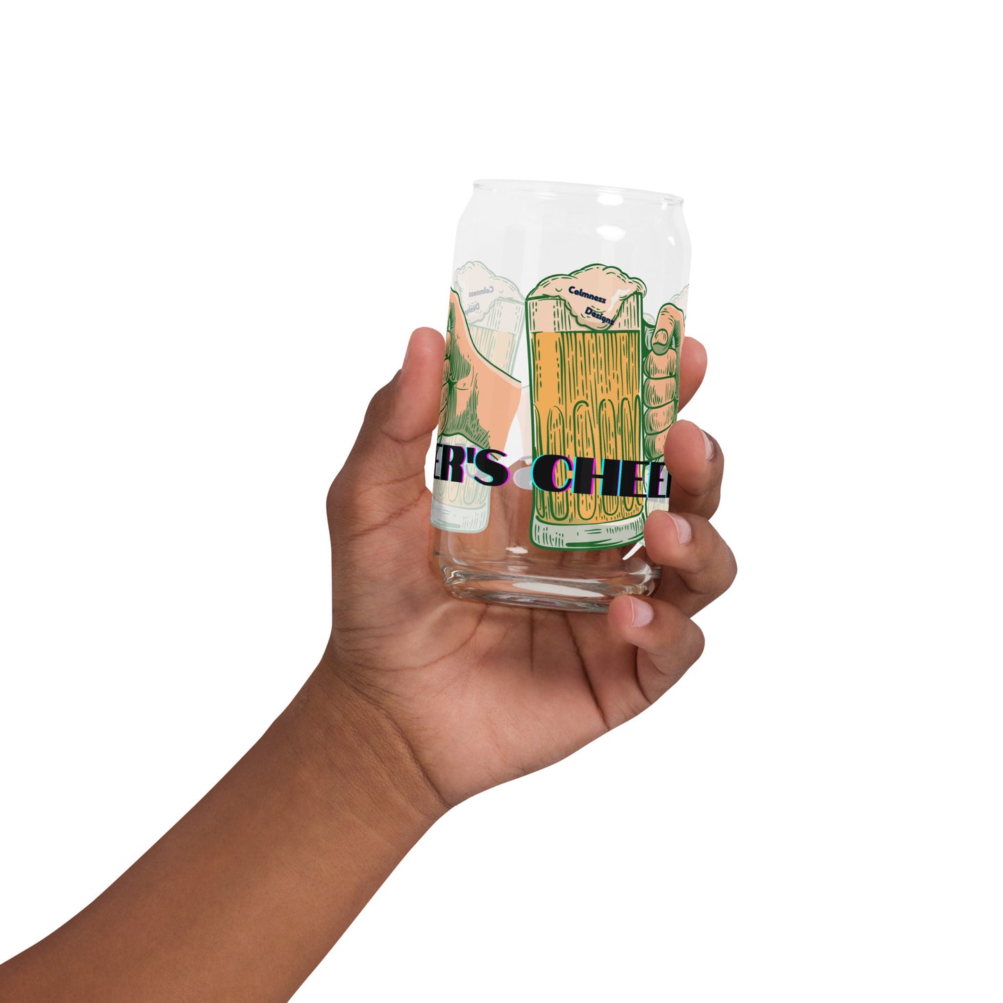 CHEER'S, HAND HOLDING BEER, CALMNESS DESIGNS, Creative Designer's, Can-shaped glass