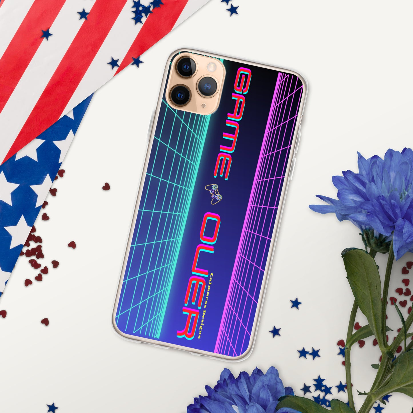 GAMER GRID, GAME OVER, GAME CONSOLE-NEON, CALMNESS DESIGNS, Creative Designer's, Clear Case for iPhone®