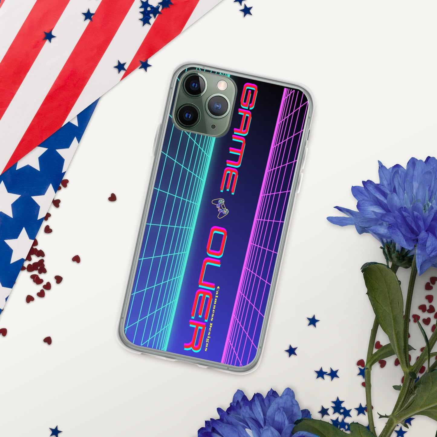 GAMER GRID, GAME OVER, GAME CONSOLE-NEON, CALMNESS DESIGNS, Creative Designer's, Clear Case for iPhone®