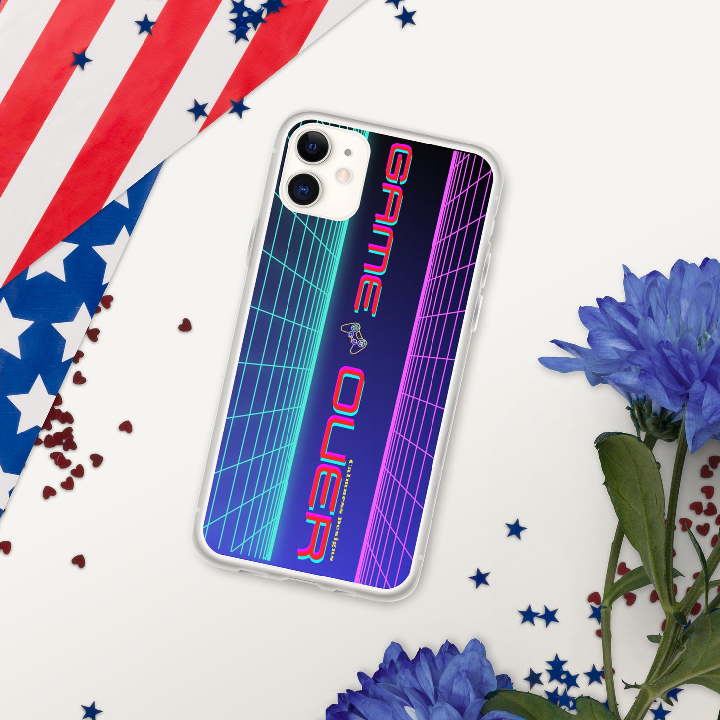GAMER GRID, GAME OVER, GAME CONSOLE-NEON, CALMNESS DESIGNS, Creative Designer's, Clear Case for iPhone®