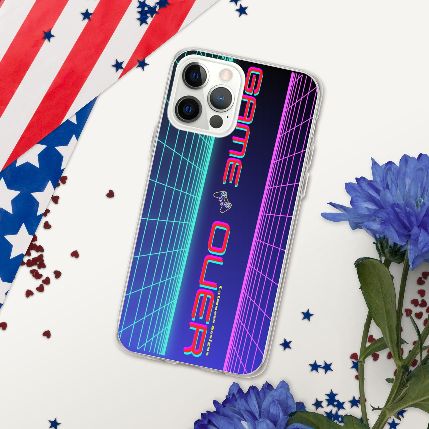 GAMER GRID, GAME OVER, GAME CONSOLE-NEON, CALMNESS DESIGNS, Creative Designer's, Clear Case for iPhone®