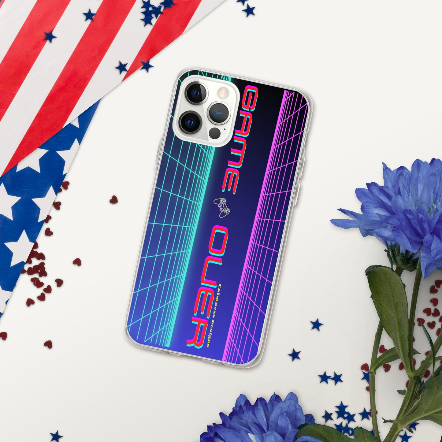 GAMER GRID, GAME OVER, GAME CONSOLE-NEON, CALMNESS DESIGNS, Creative Designer's, Clear Case for iPhone®