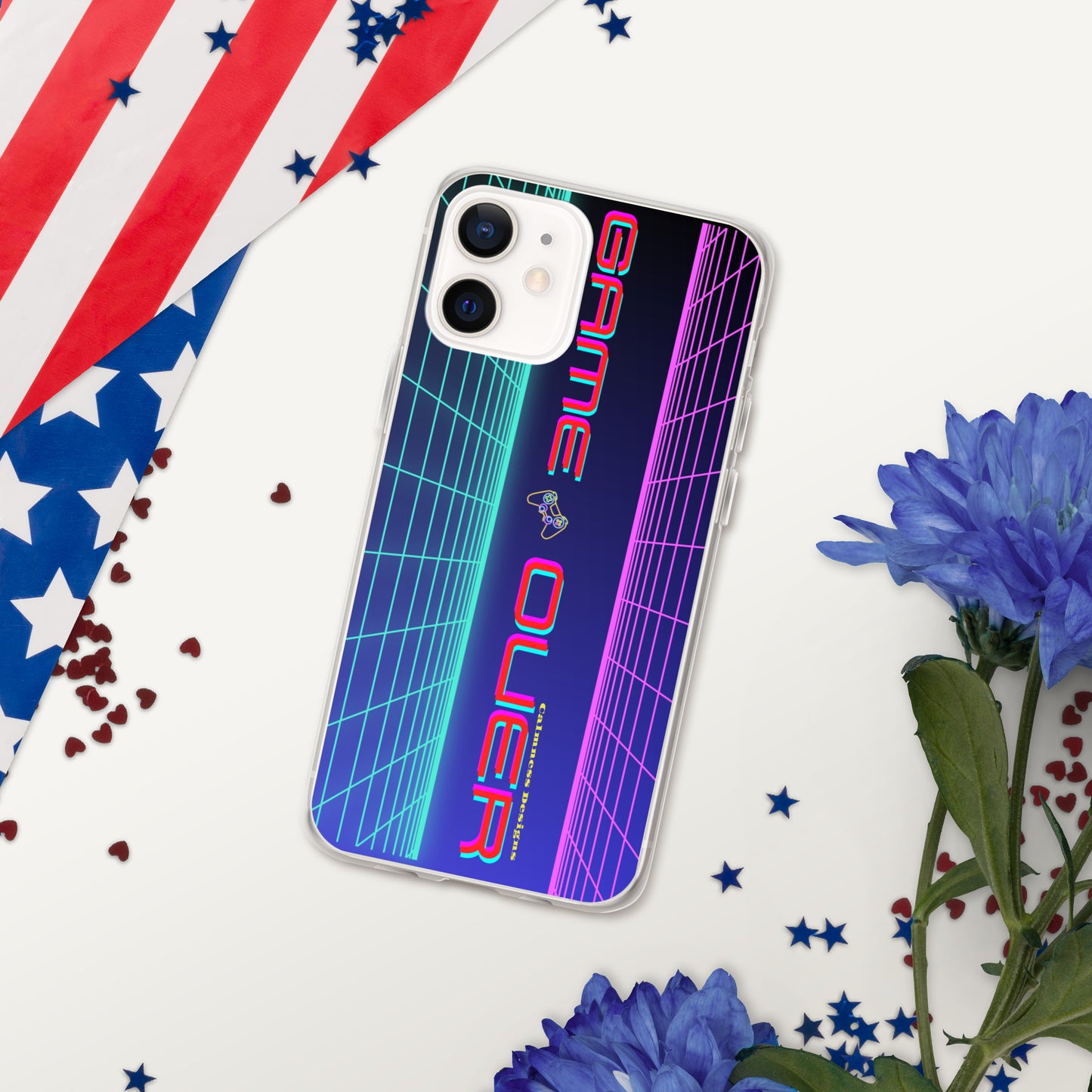 GAMER GRID, GAME OVER, GAME CONSOLE-NEON, CALMNESS DESIGNS, Creative Designer's, Clear Case for iPhone®