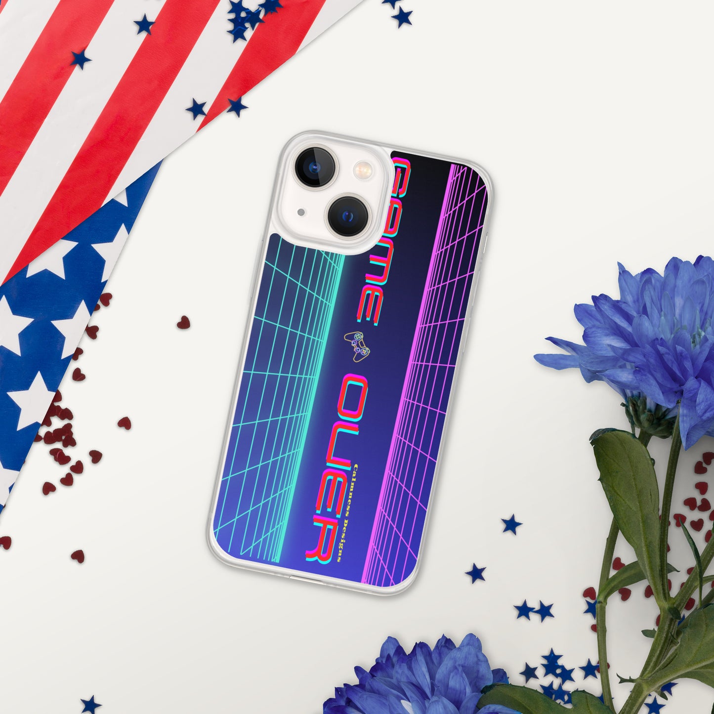 GAMER GRID, GAME OVER, GAME CONSOLE-NEON, CALMNESS DESIGNS, Creative Designer's, Clear Case for iPhone®